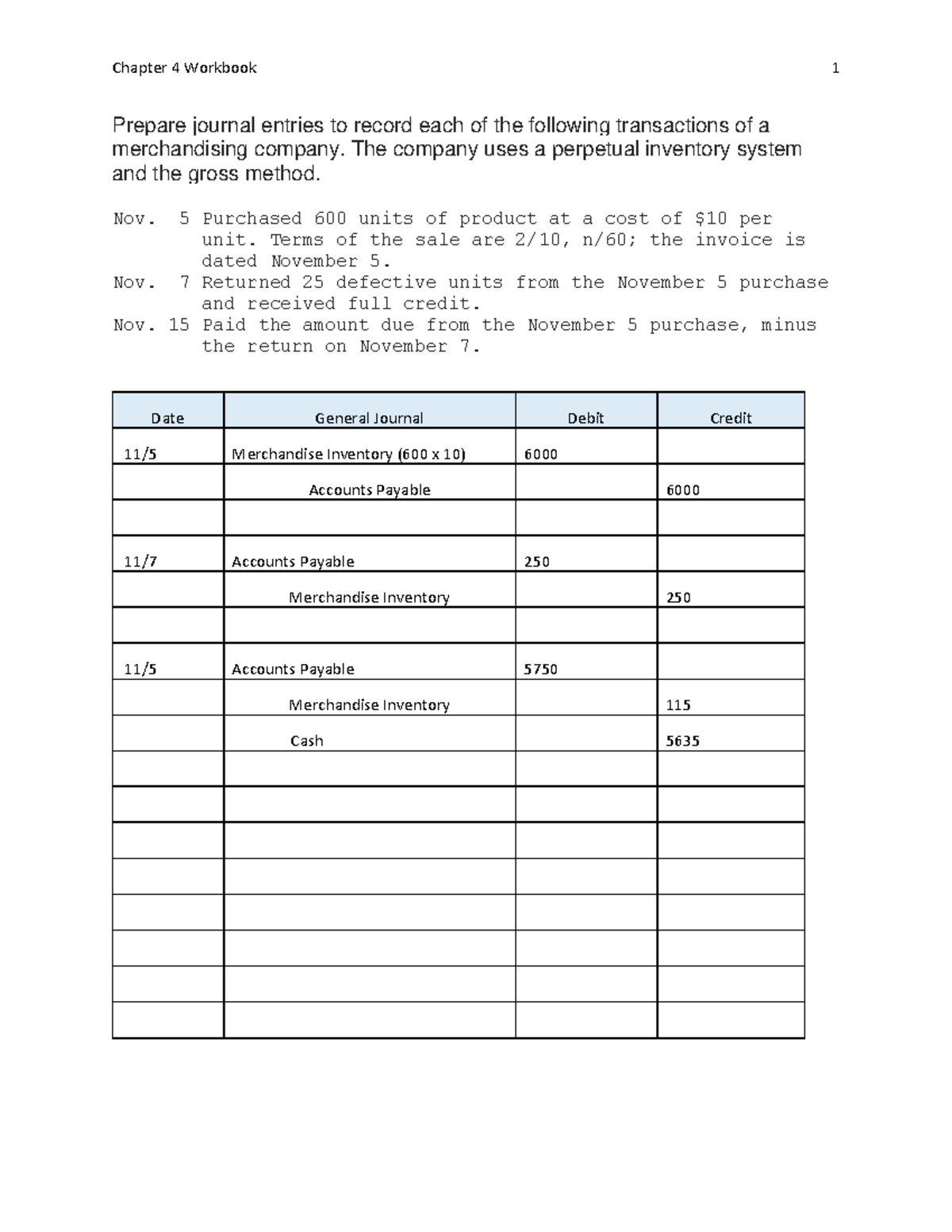 Acct 101 - Chapter 4 - Journal Entries Workbook - Studocu