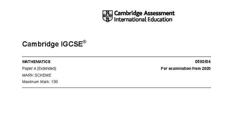 Cambridge IGCSE 2020 Specimen Paper 4 Mark Scheme Analysis - Studocu