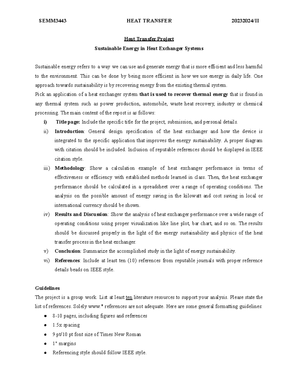 SEMM3443 Heat Transfer Project: Sustainable Energy in Heat Exchangers ...