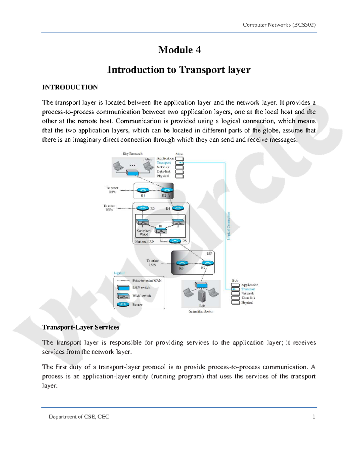 Computer Networks (BCS502) Module 4: Overview of Transport Layer - Studocu
