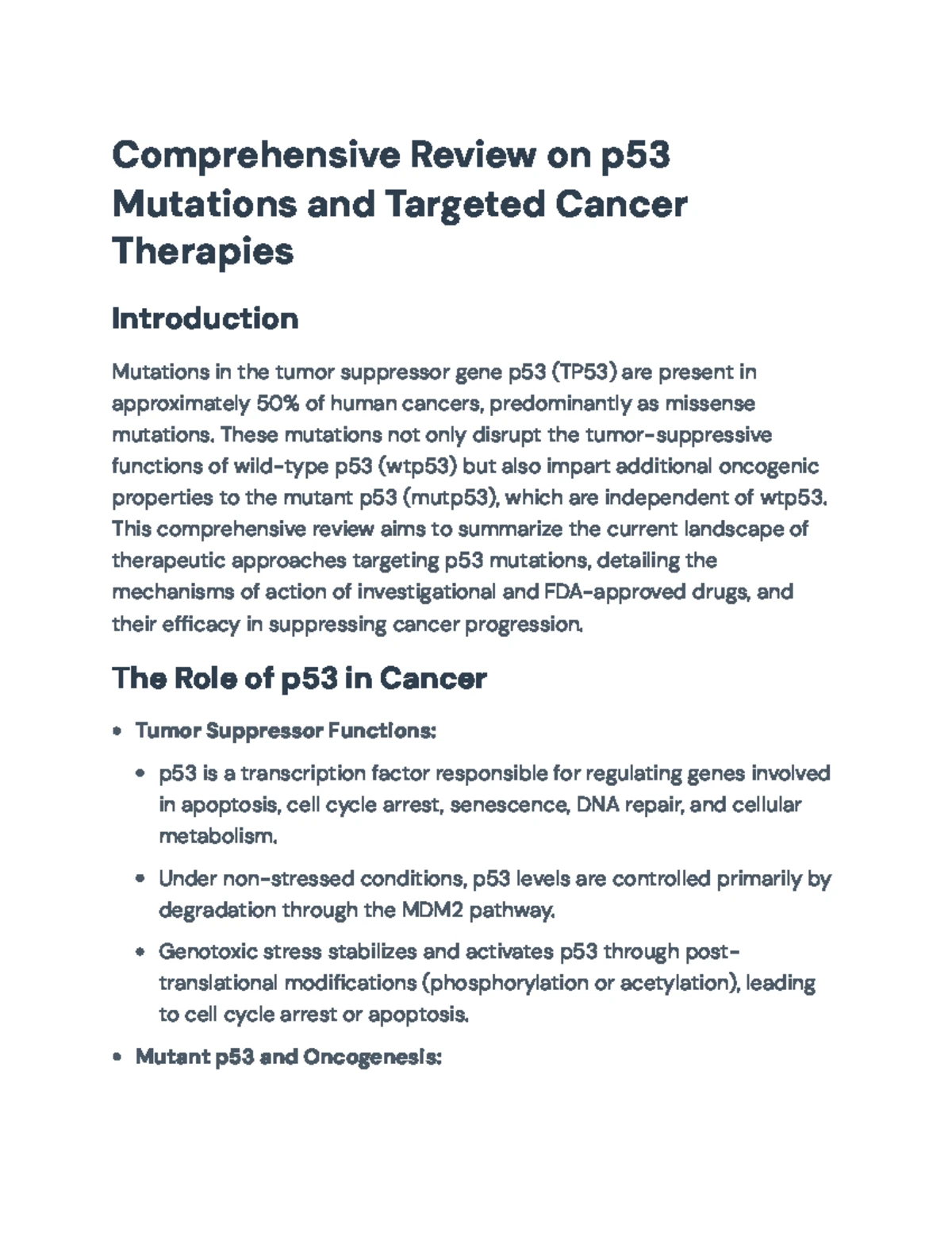 Detailed Analysis of p53 Structure, Function, and Mutations - BIO101 ...