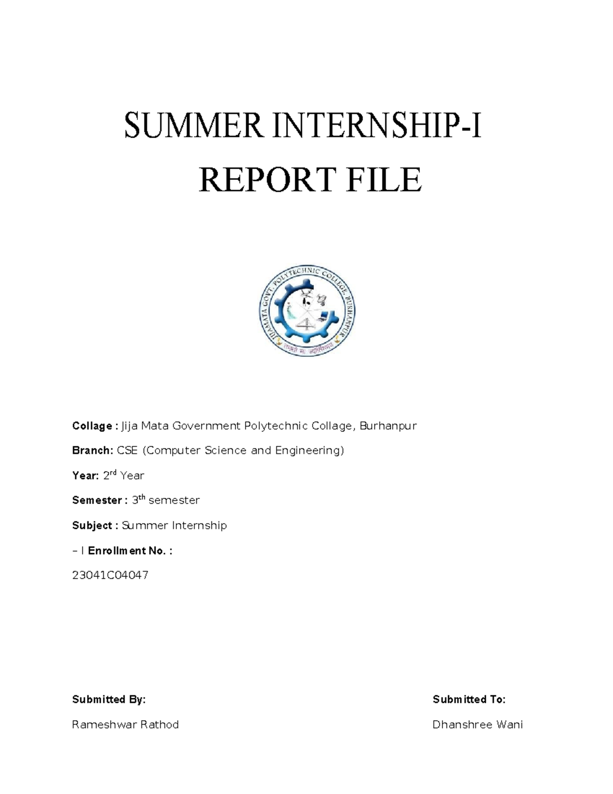 CSE 23041C Summer Internship I Web Development Report - Studocu