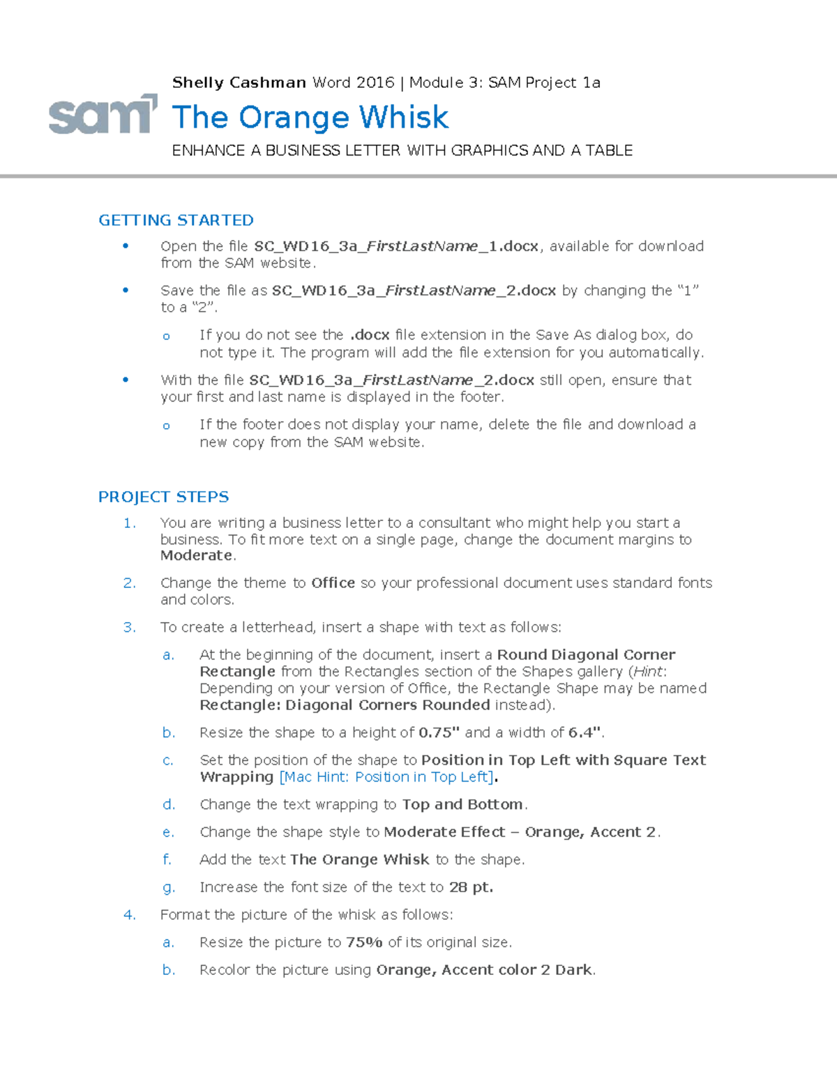 Shelly Cashman Word 2016 Module 3: SAM Project 1a Business Letter ...