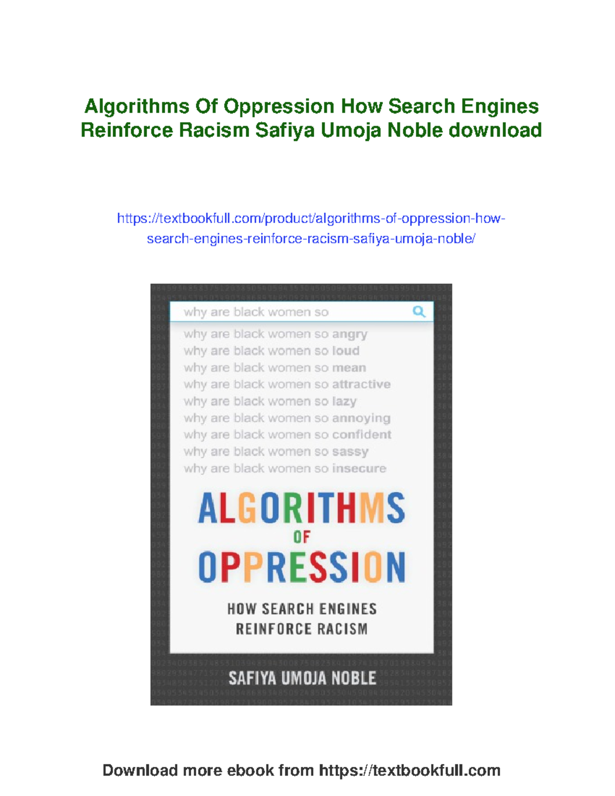 Algorithms of Oppression: How Search Engines Reinforce Racism - Studocu