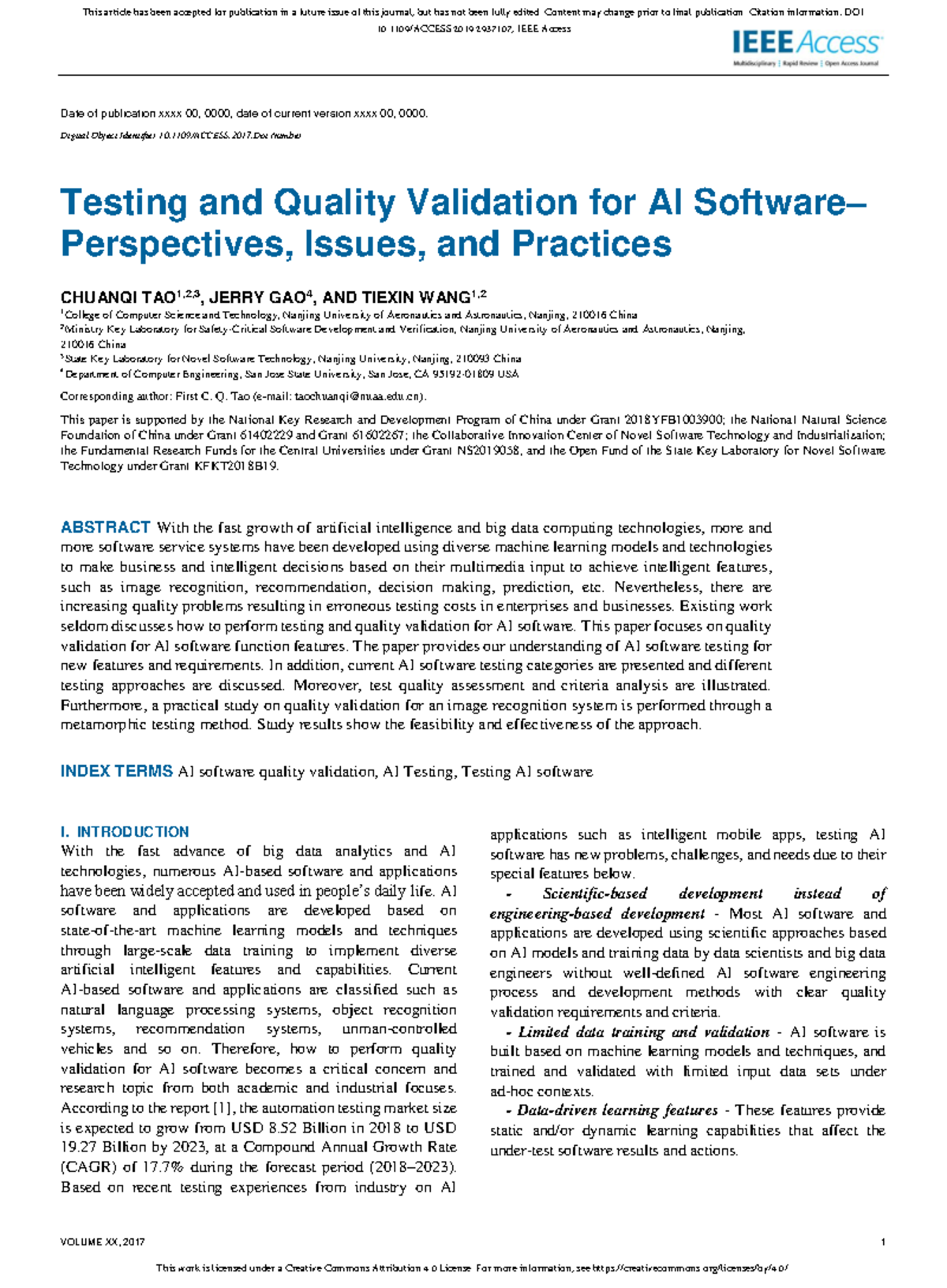 Testing and Quality Validation for AI Software-Per - 10.1109/ACCESS ...