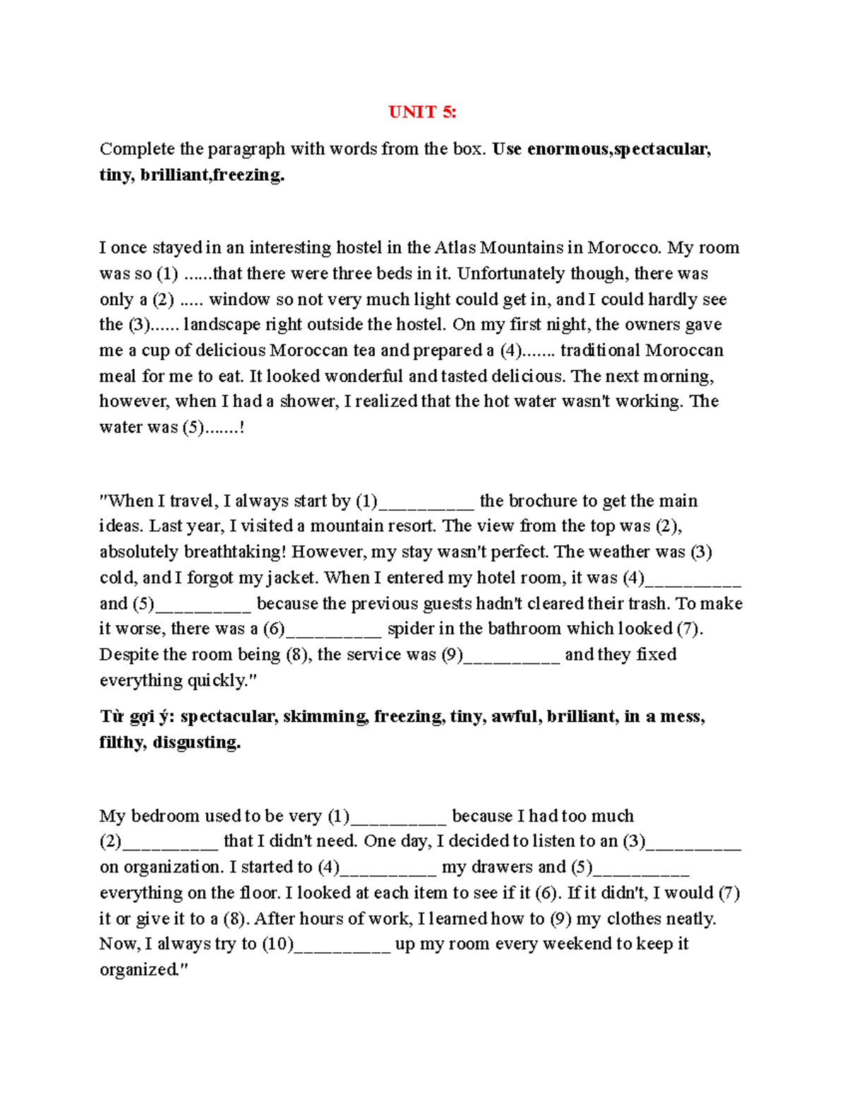 UNIT 5: Vocabulary Practice and Sentence Completion Exercises - Studocu