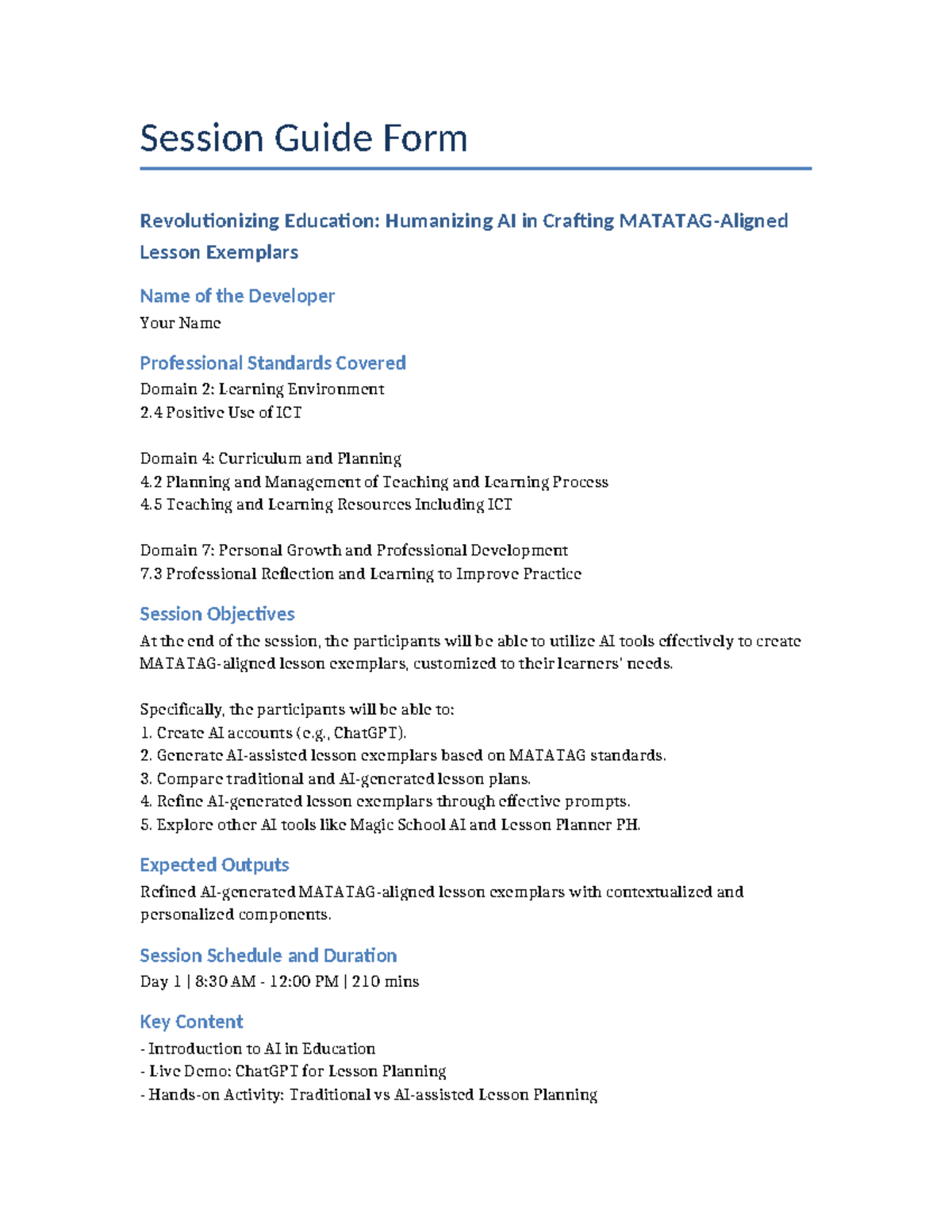 Revised Session Guide: Humanizing AI for Lesson Planning (EDU 101 ...