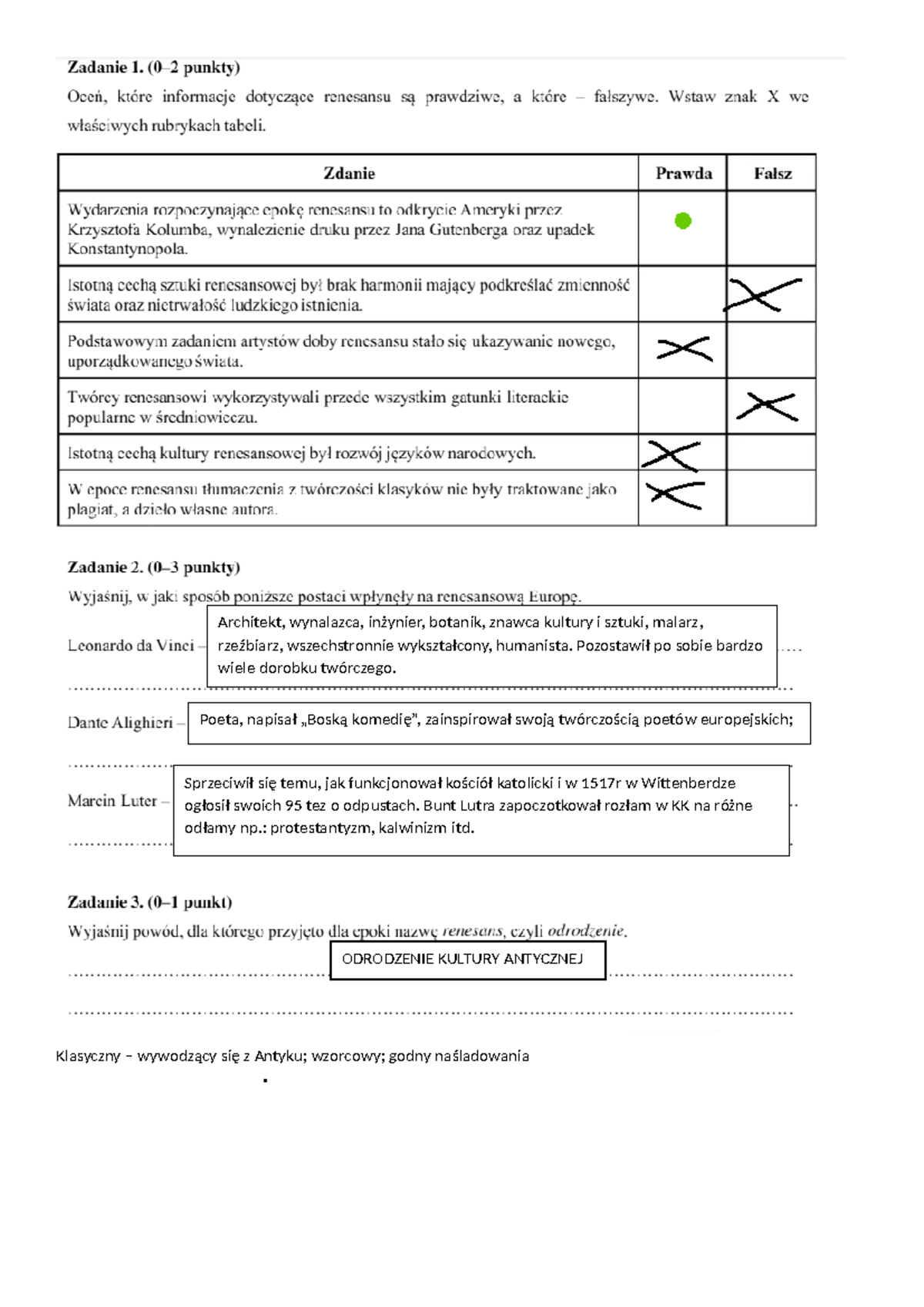 Sprawdzian Z Polskiego Z Renesansu 1 Gimnazjum www.studocu.com