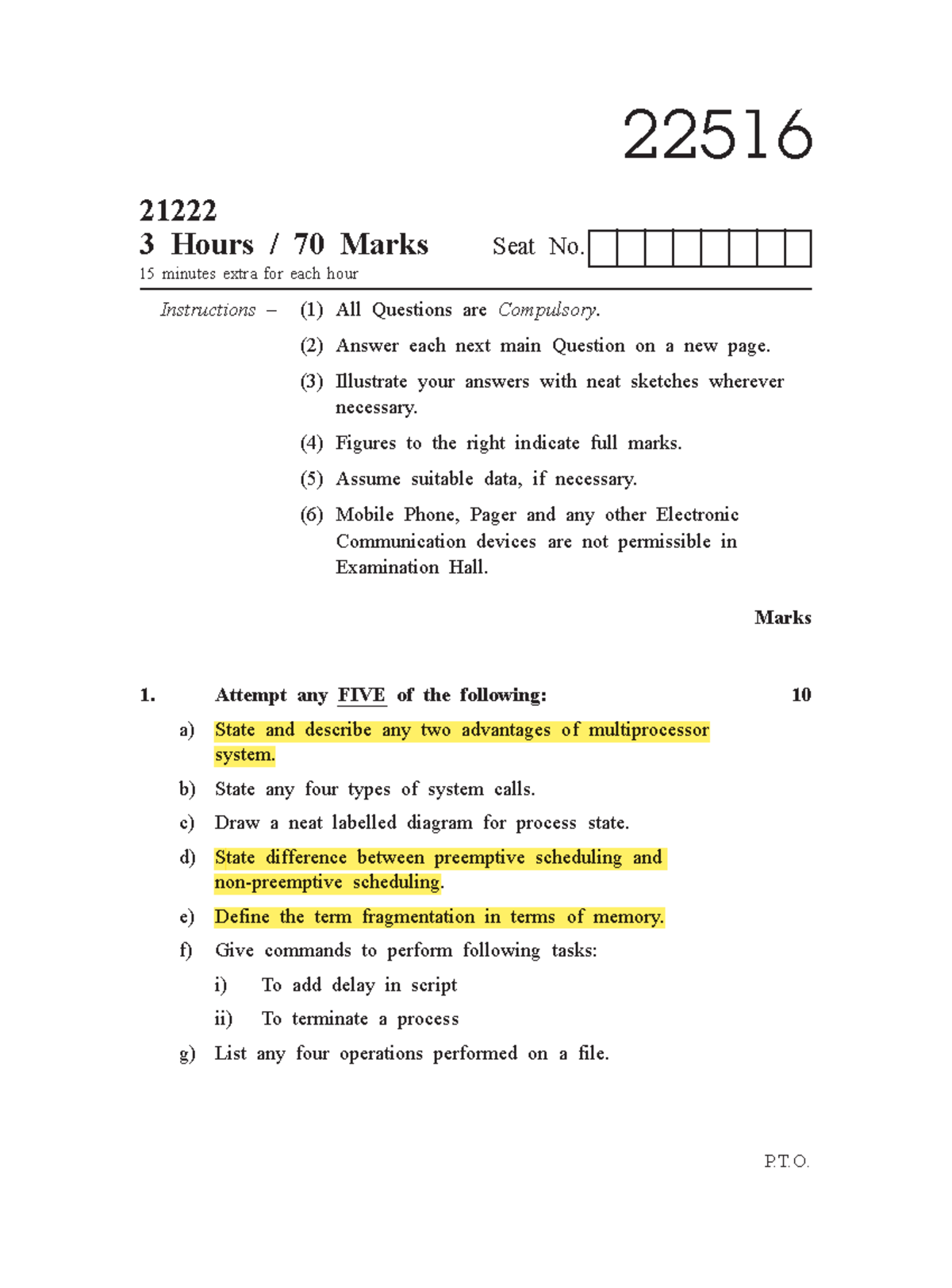 Operating Systems Summer 2022 Question Paper - 70 Marks - Studocu