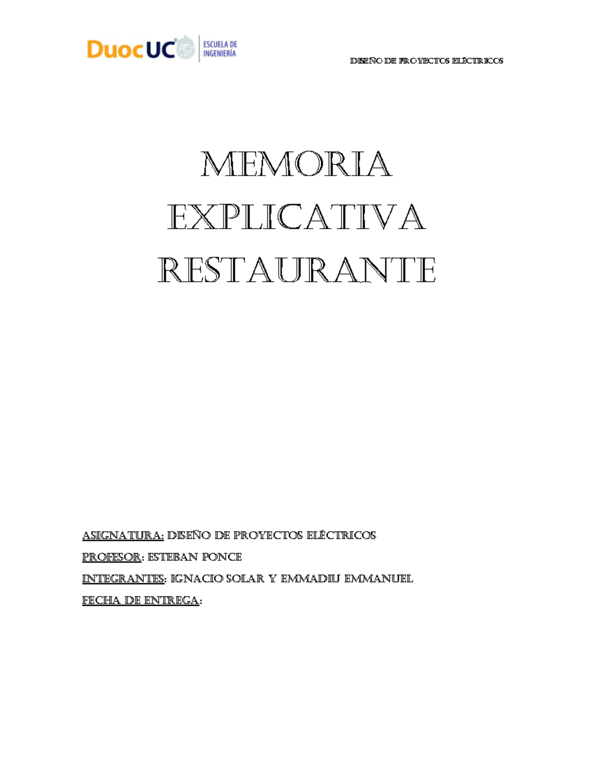 Memoria Explicativa del Proyecto Eléctrico para Restaurante - DEPE 5.2 - Document Preview
