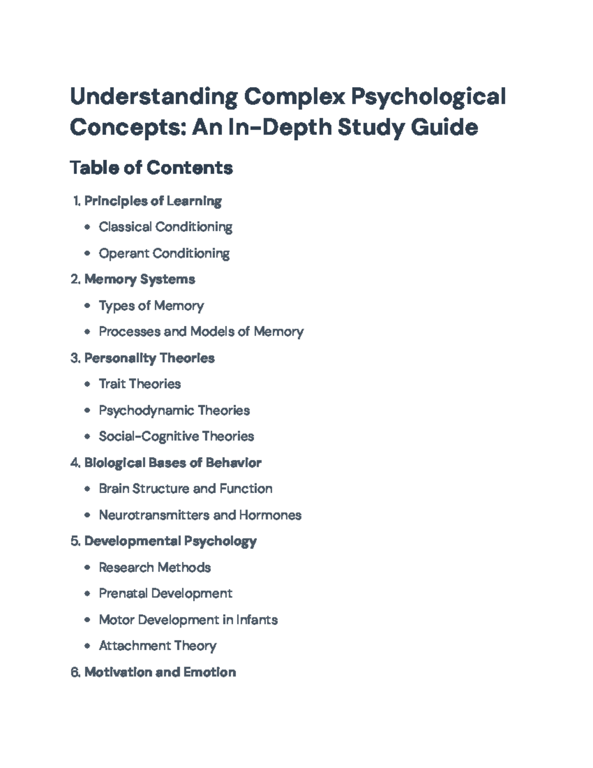Comprehensive Study Guide on Complex Psychological Concepts (PSY 101 ...