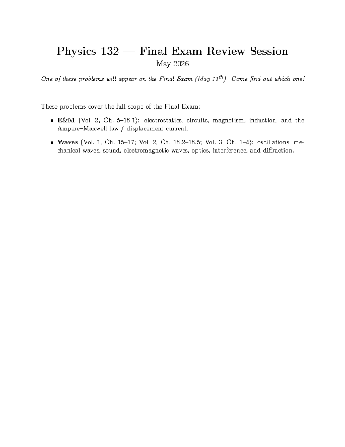 Physics 132 Final Exam Review Guide - Spring 2026 - Studocu