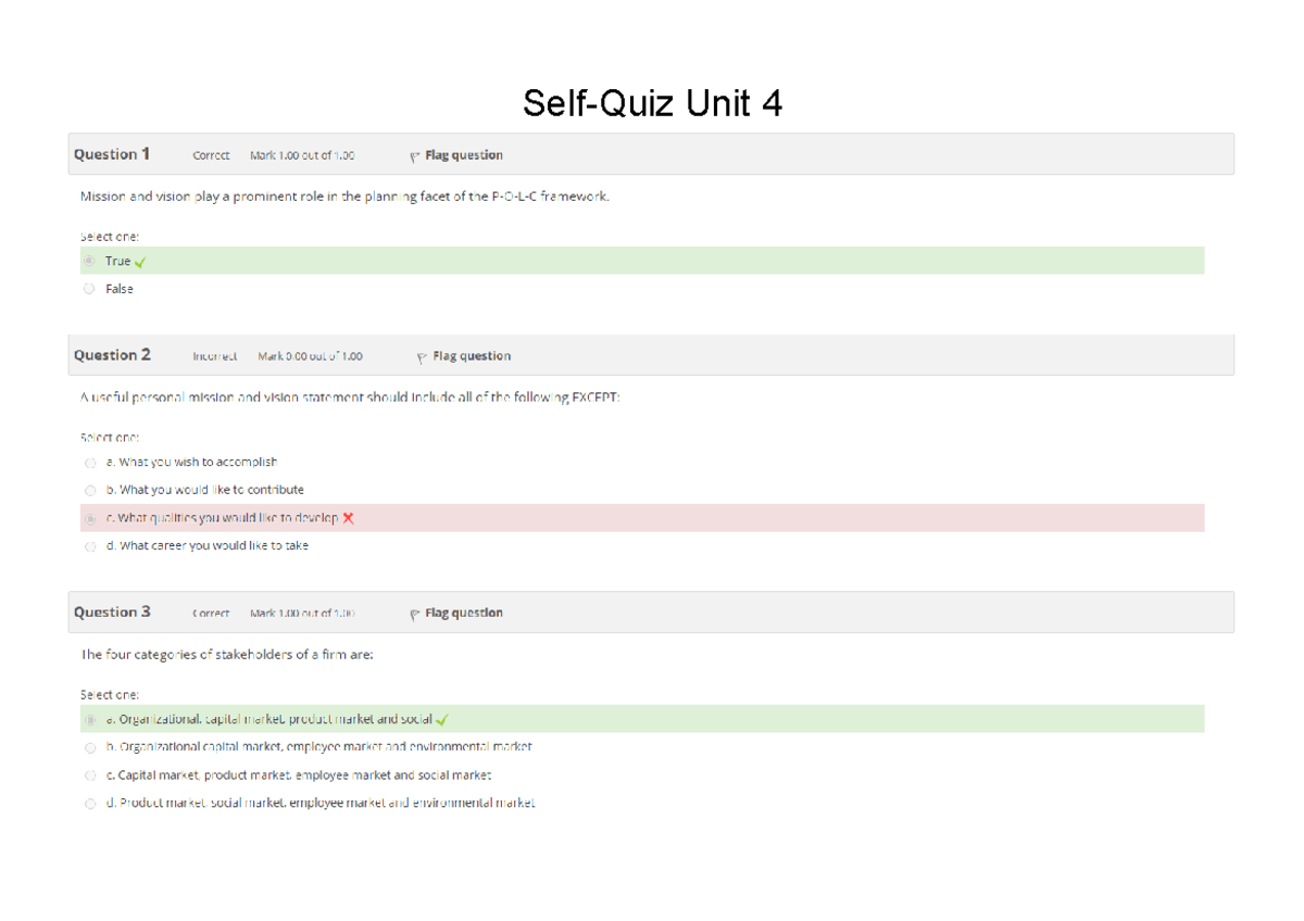 BUS 1101 Unit 4 Self-Quiz: Key Questions & Answers Review - Studocu
