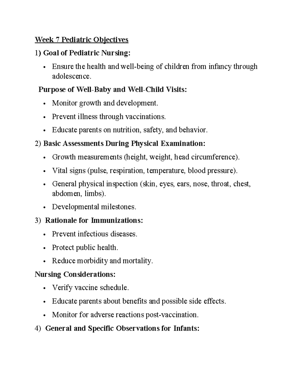 Pediatric Nursing Week 7: Objectives & Key Assessment Strategies - Studocu