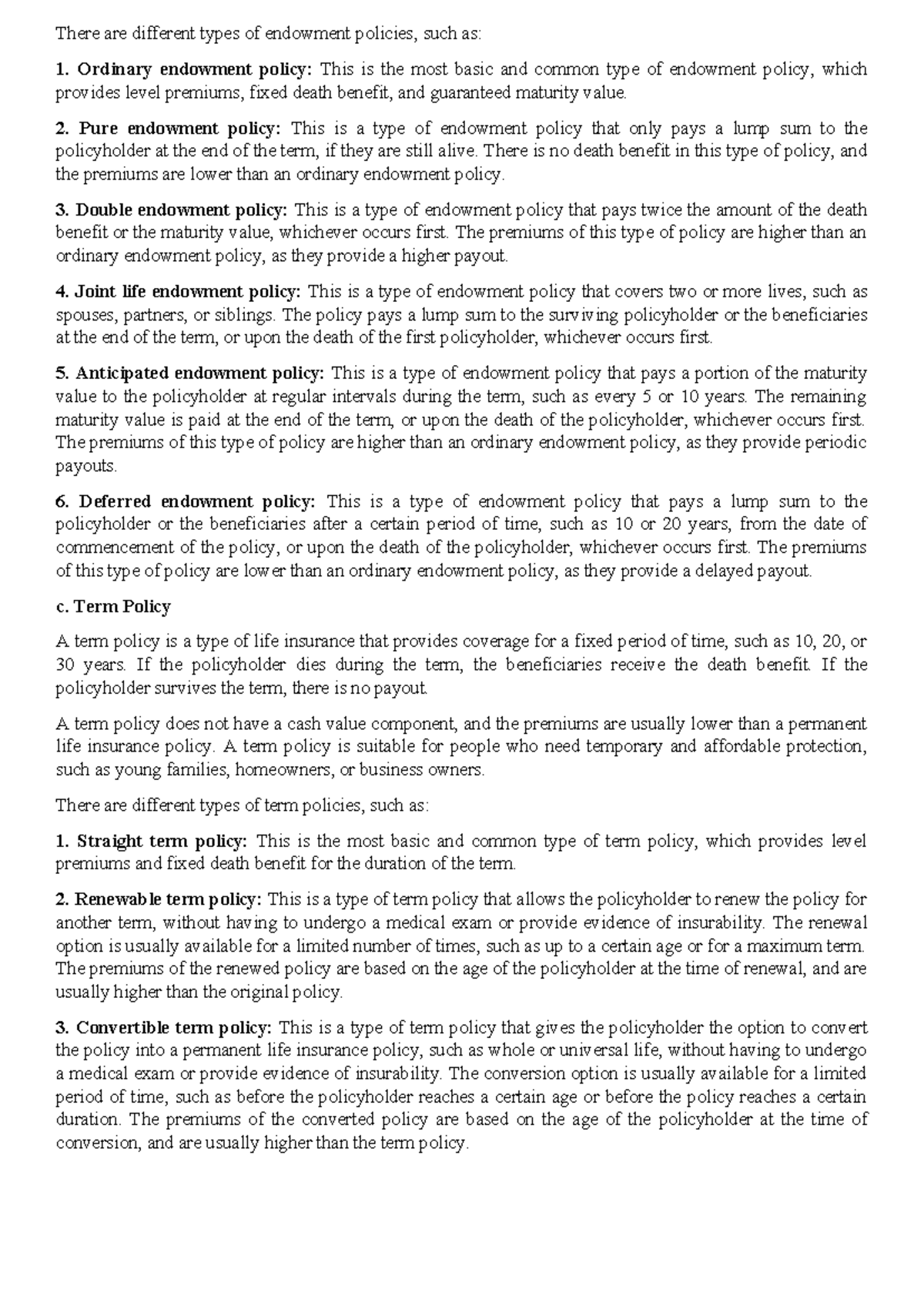 Types of Endowment and Term Policies: A Comprehensive Overview - Studocu