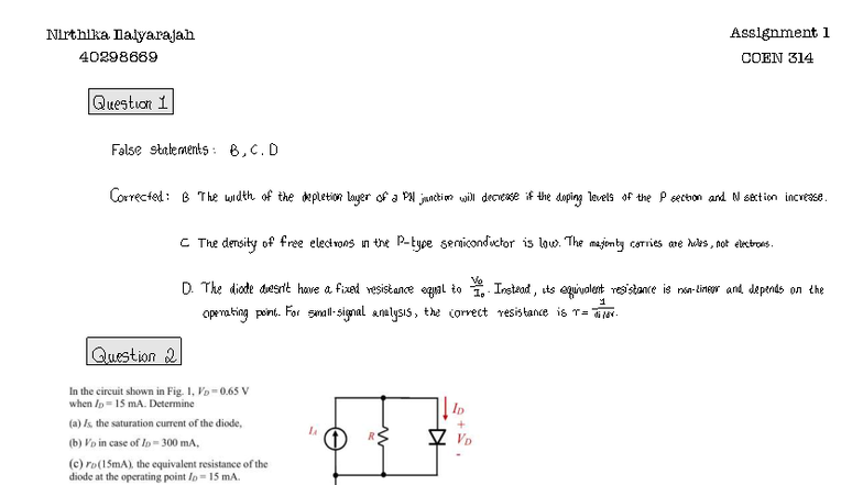 COEN 314 Assignment 1 - PN Junction Analysis and Shockley Law - Studocu