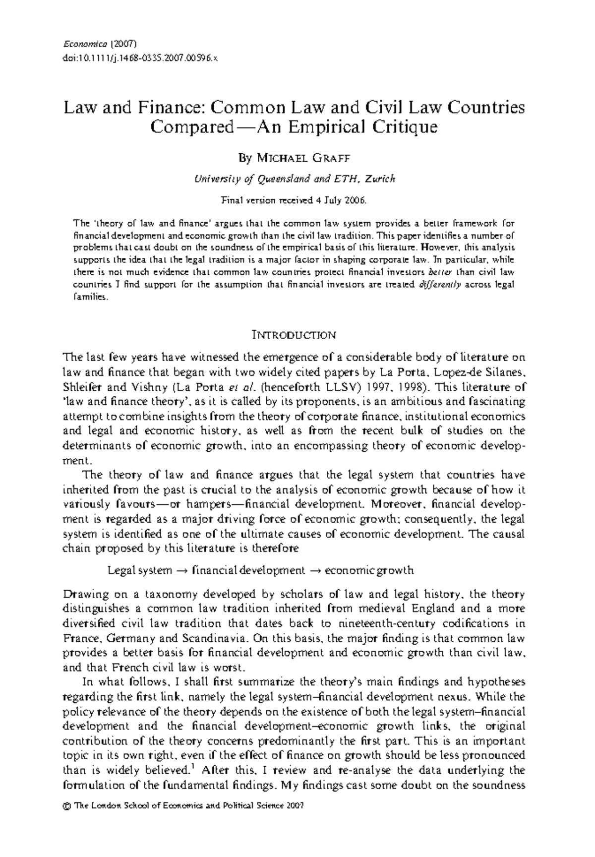 Law and Finance: A Comparative Study of Common and Civil Law Systems ...