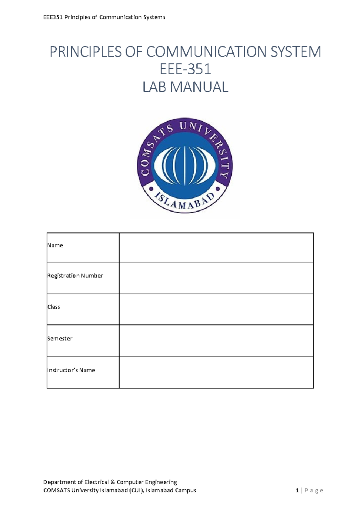 EEE 351 Lab Manual: Principles of Communication Systems - Rev4 - Studocu
