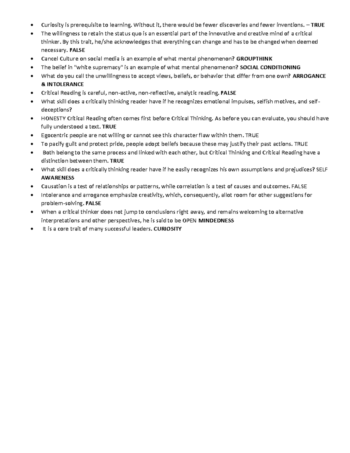 Critical Thinking Review - Concepts and Misconceptions - Studocu