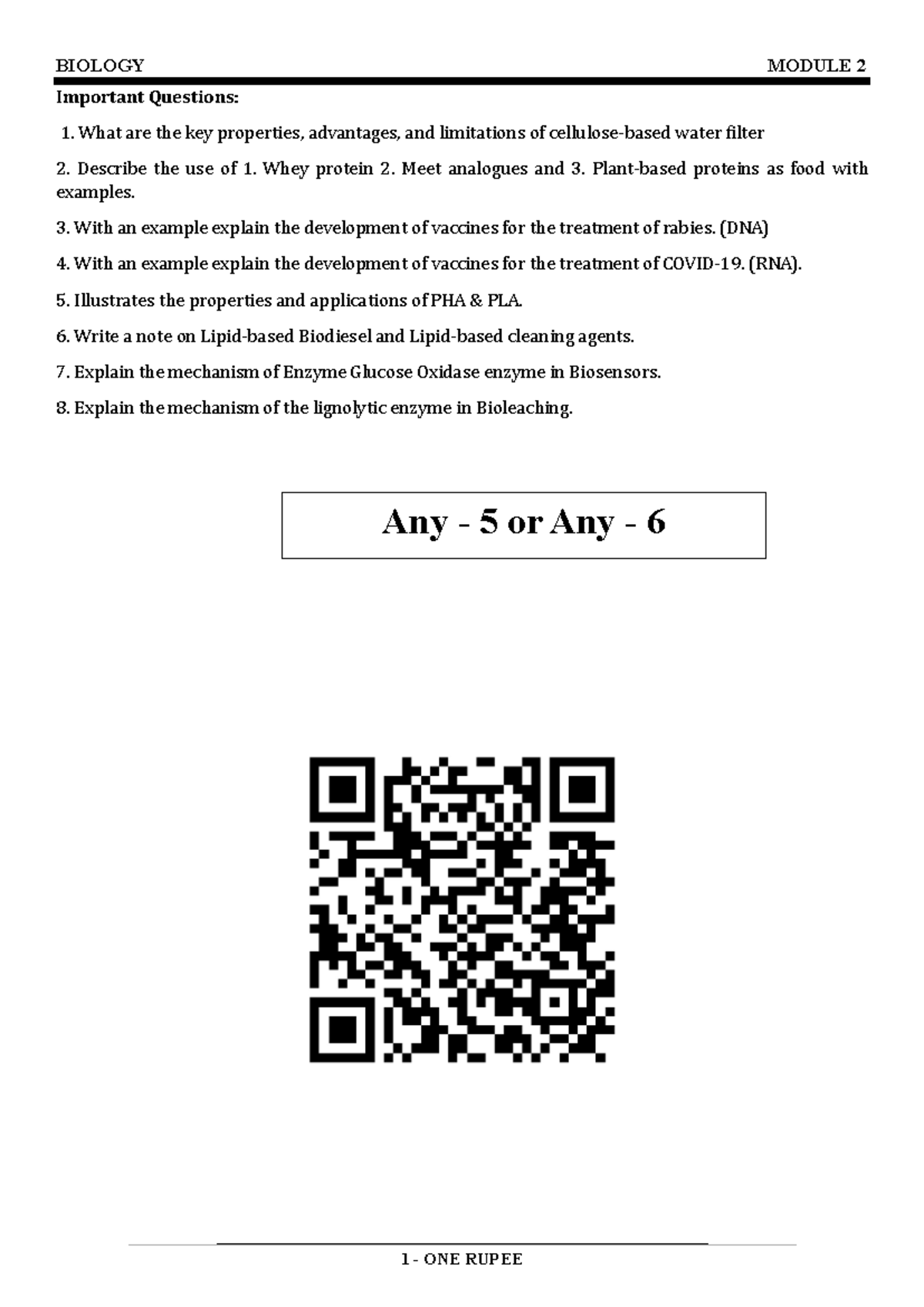 BIOLOGY M2 Important Questions on Water Filters, Vaccines, and Enzymes ...
