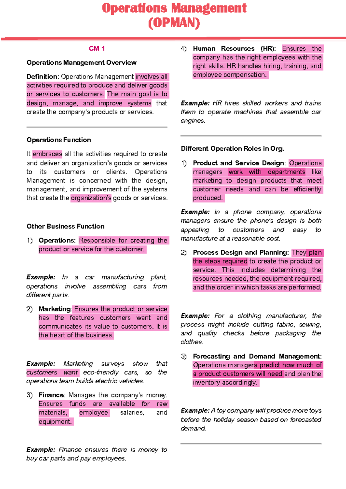 OPMAN Midterm Exam Reviewer: Key Concepts in Operations Management ...