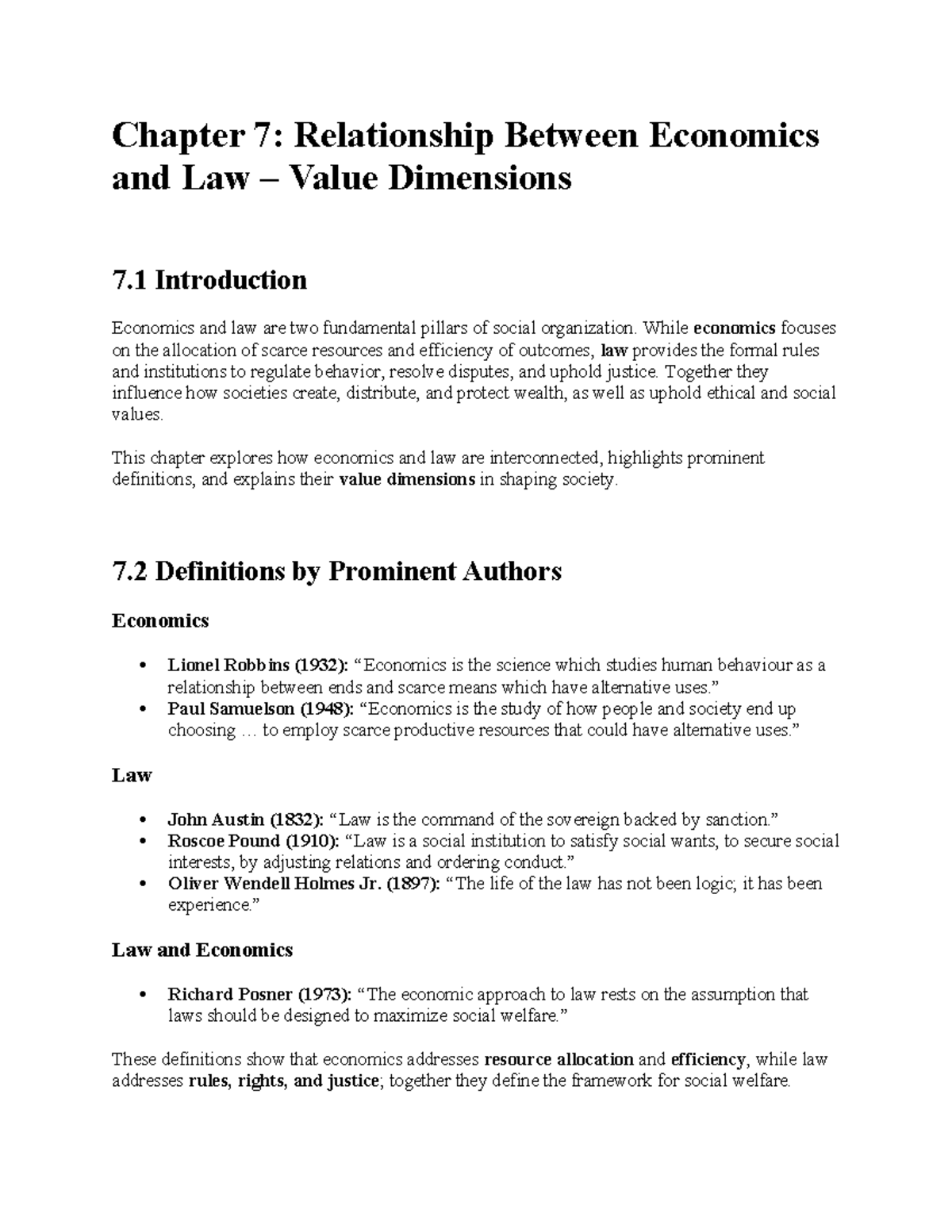 Chapter 7: Interconnection of Economics and Law - Value Dimensions ...