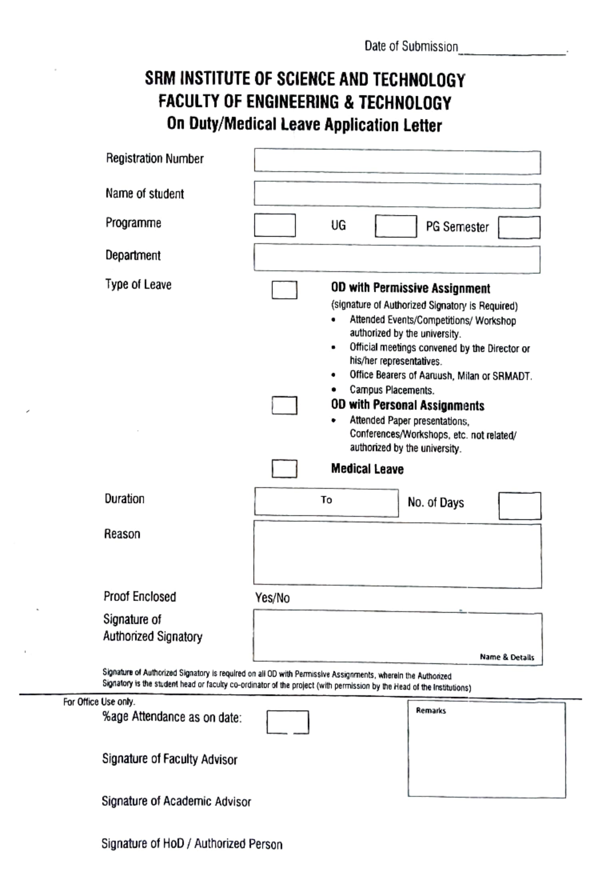 AI ML Form for Leave Application - SRMIST Guidelines - Studocu