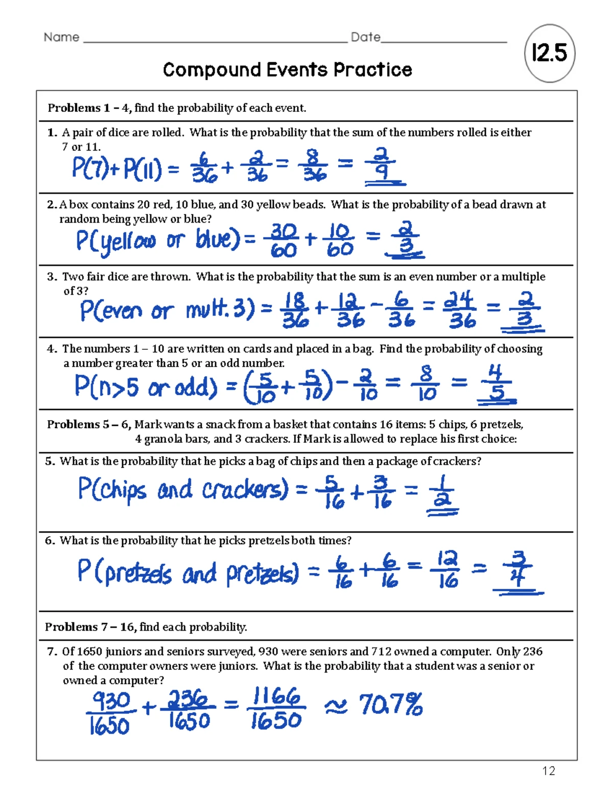 Unit 12 Review: Probability Concepts and Problems - Studocu