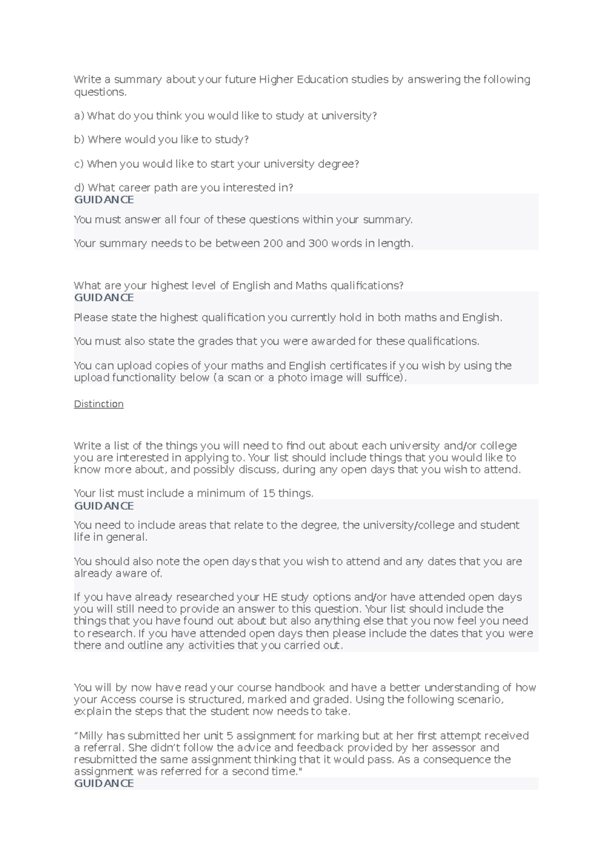 Write a summary about your future Higher Education studies by answering ...