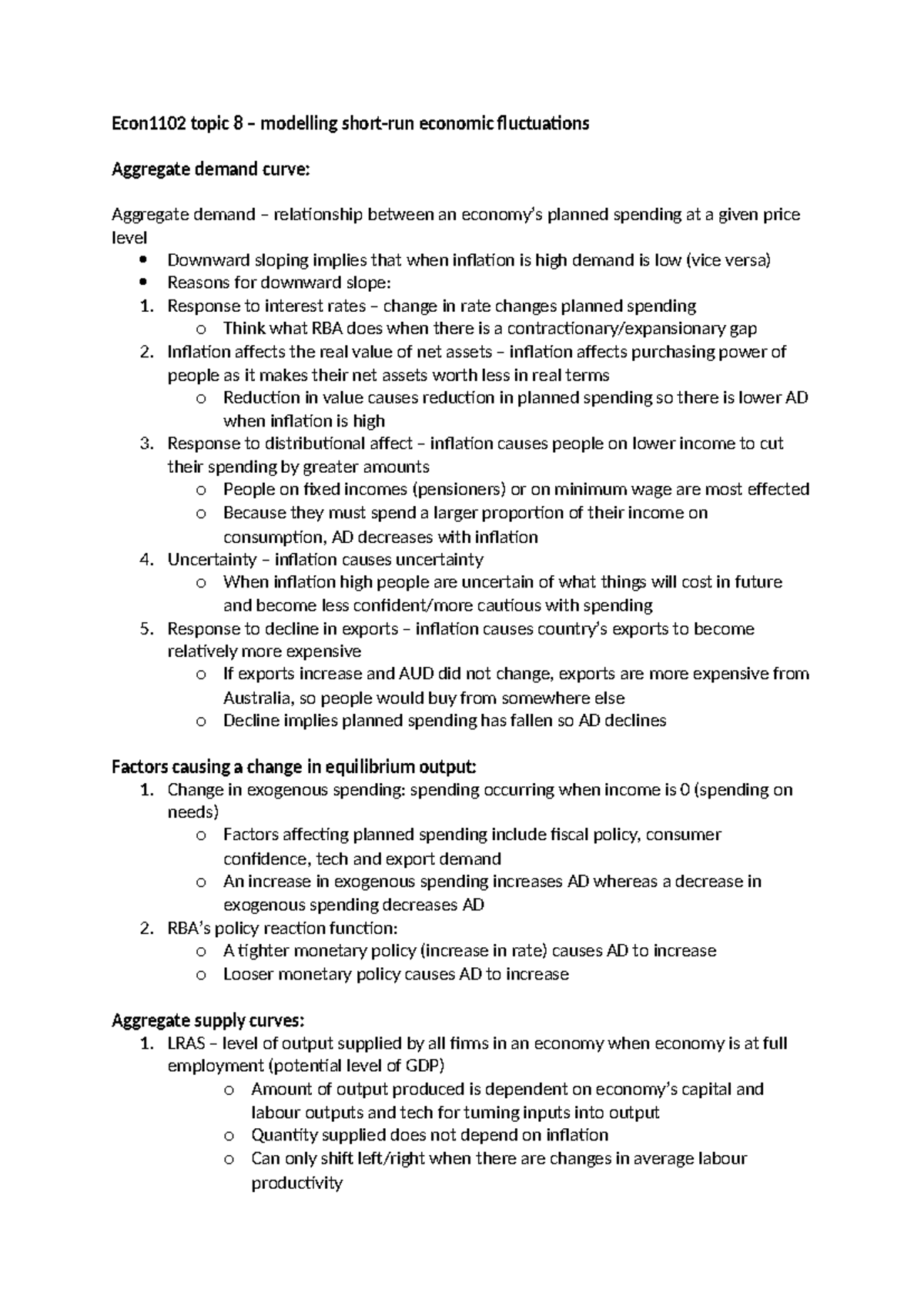 Econ1102 Lecture Notes 8: Modelling Economic Fluctuations & AD Curve ...