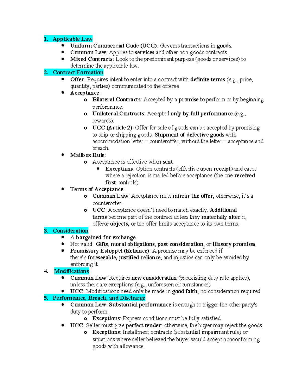 Contracst Condensed Rule sheet and Charts - Applicable Law Uniform ...