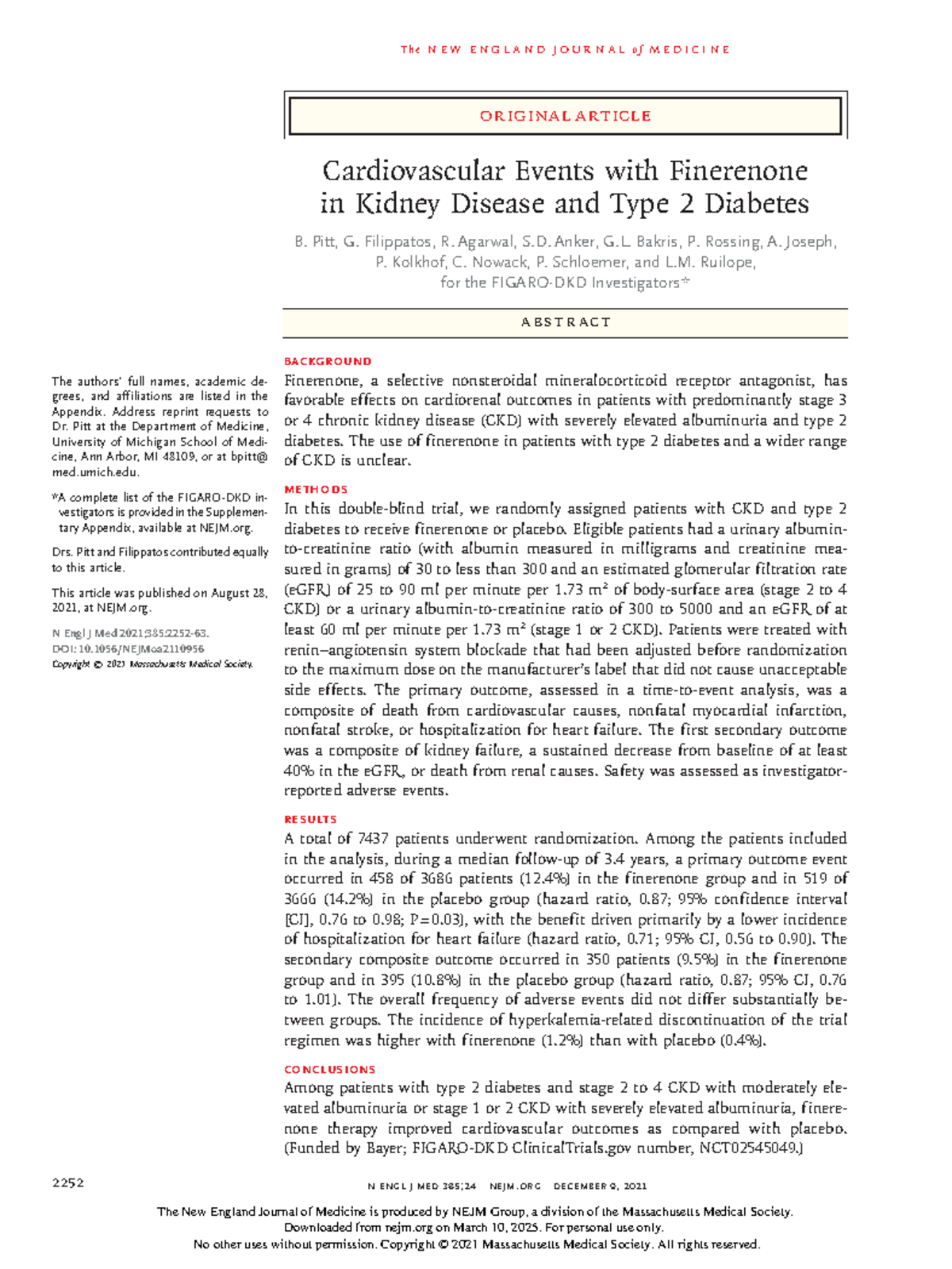 Finerenone and Cardiovascular Outcomes in CKD & Type 2 Diabetes: NEJM ...