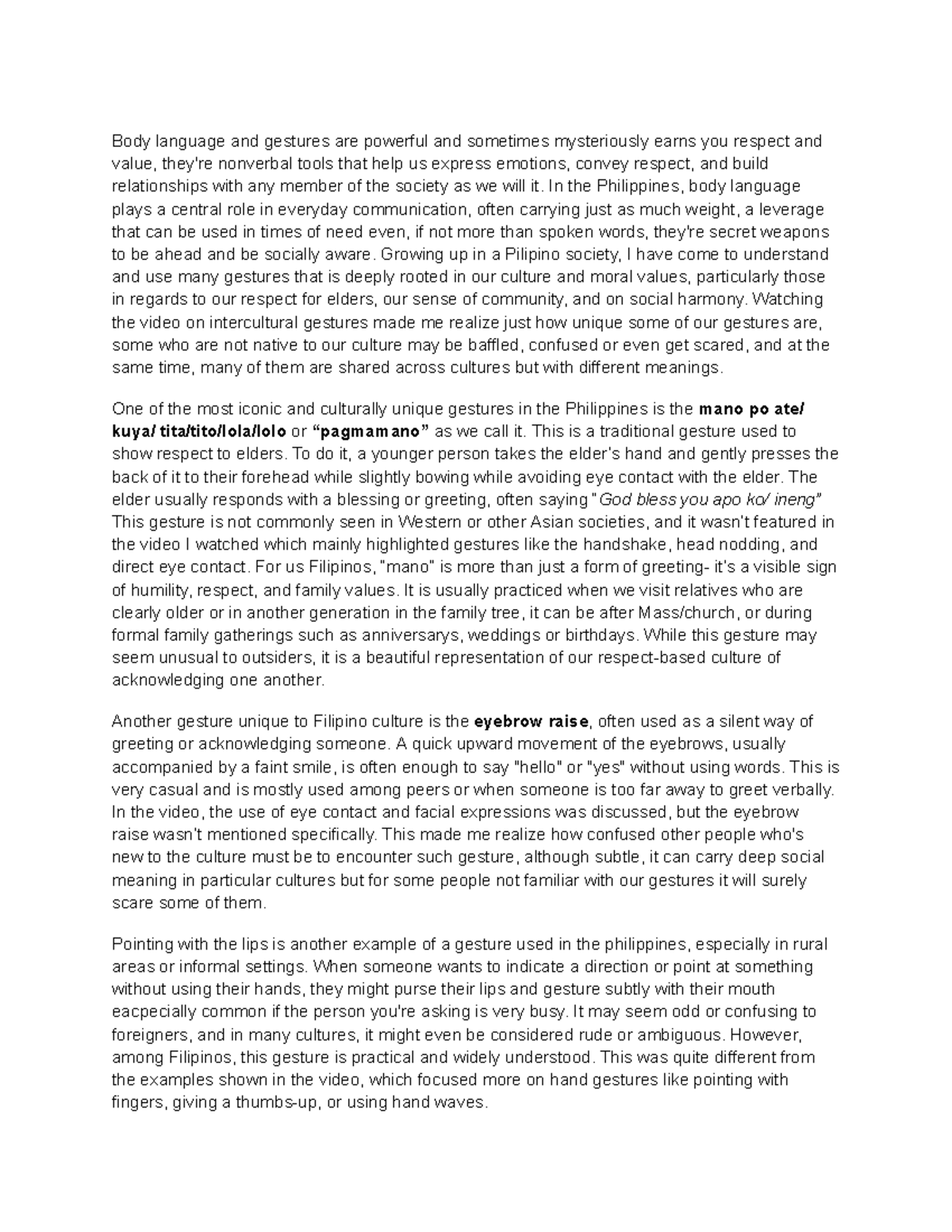 GC World - Essay on Body Language and Cultural Gestures - Studocu