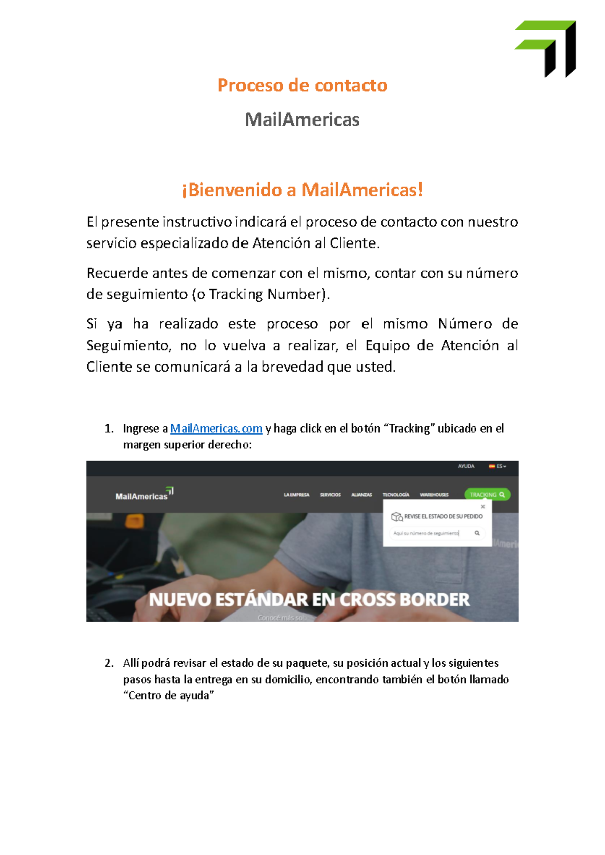 Proceso de Contacto con Atención al Cliente - MailAmericas Instructivo ...
