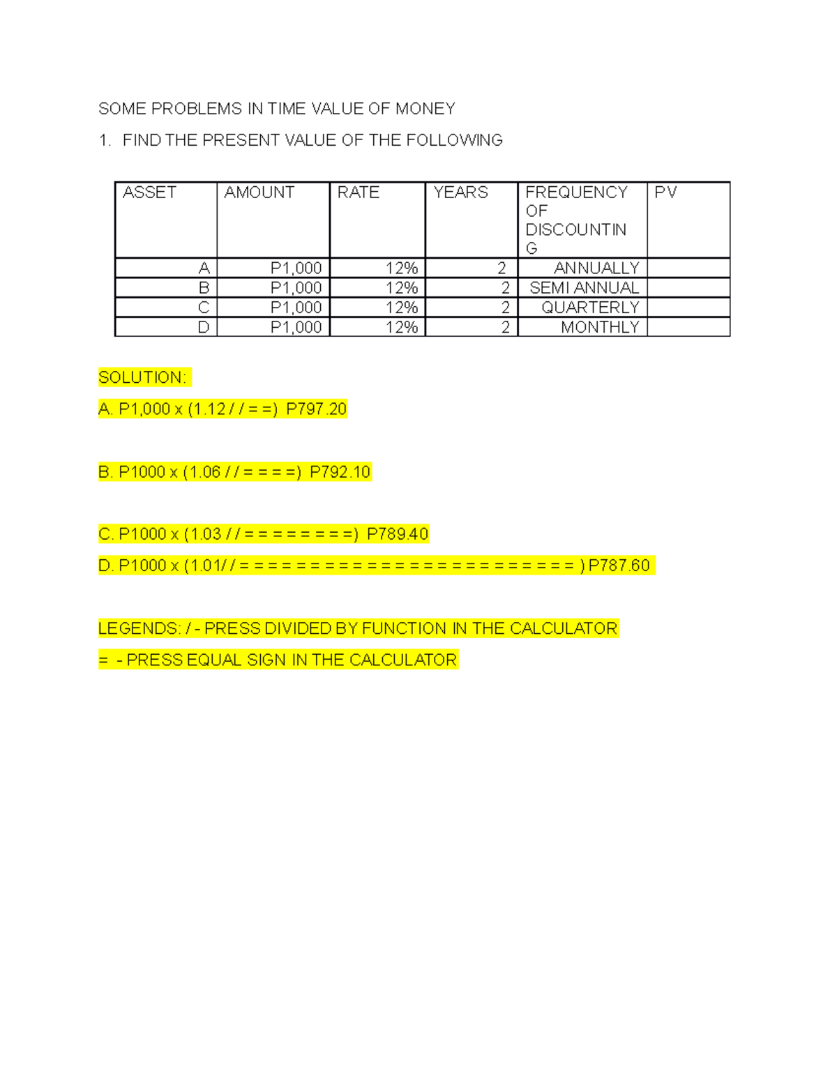 SOME Problems IN TIME Value OF Money - SOME PROBLEMS IN TIME VALUE OF ...
