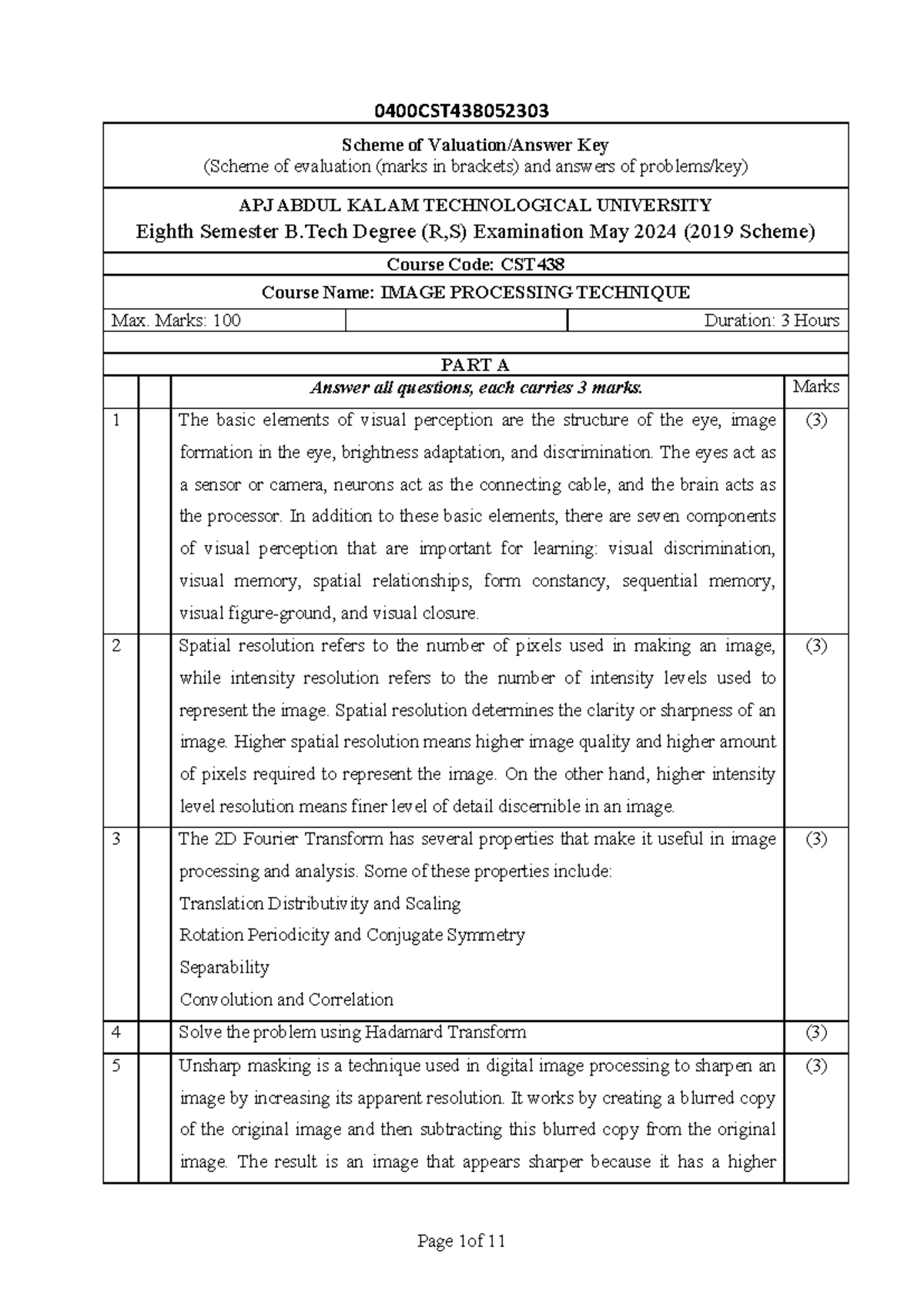 CST438 Eighth Sem B.Tech Image Processing Techniques Exam Scheme May ...