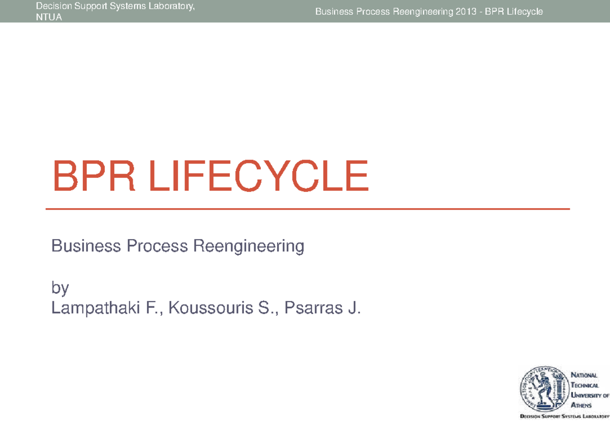 BPR lifecycle overview and methodologies - NTUA Business Process ...