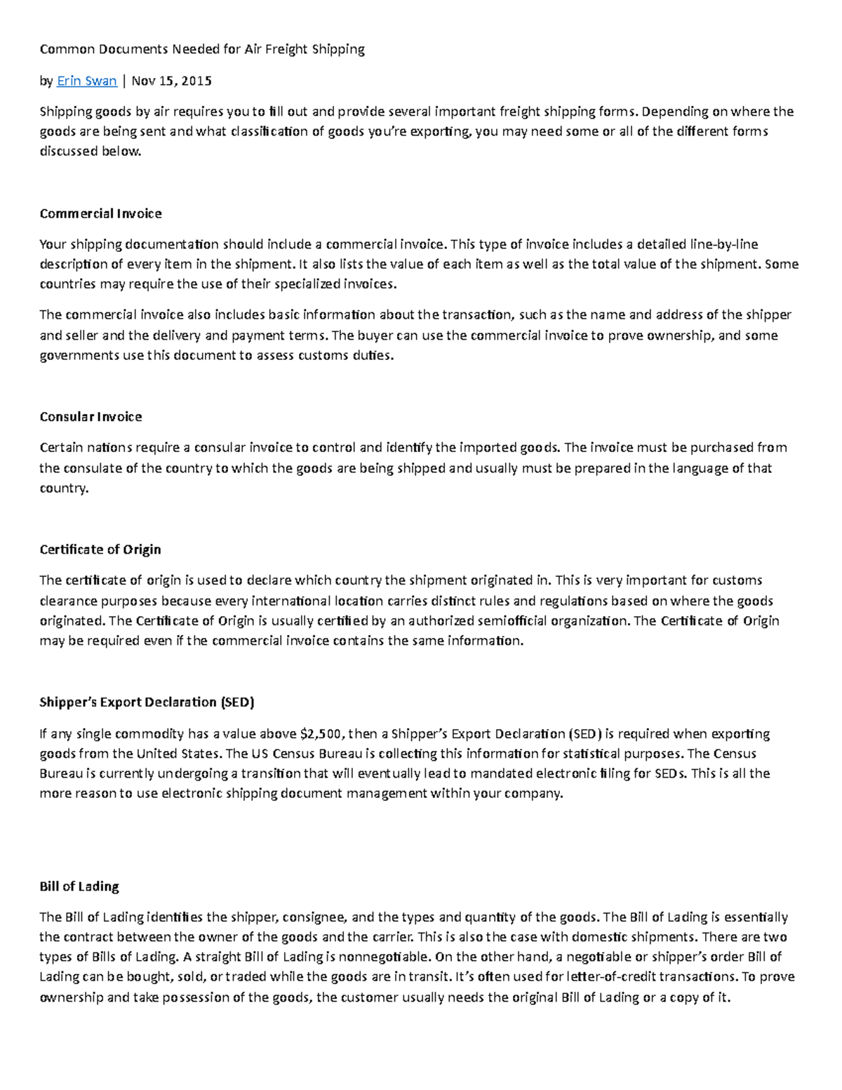 Common Documents Needed for Air Freight Shipping - Depending on where ...