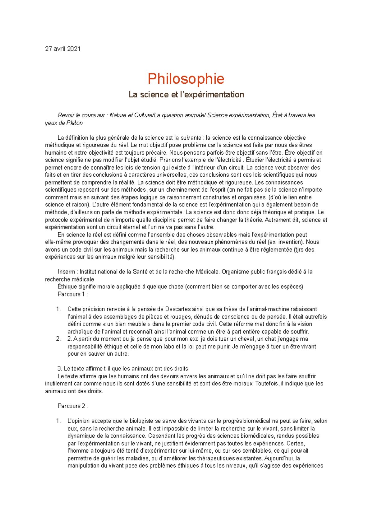 Philo La science et l’expérimentation pdf - 27 avril 2021 Philosophie ...