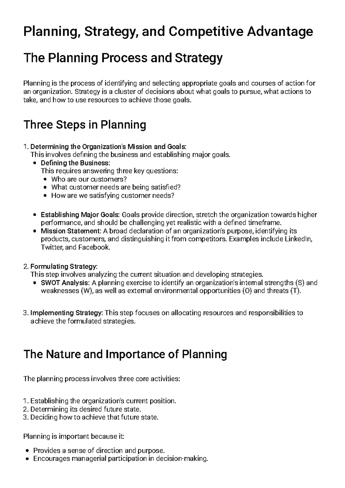 Chapter 6 Study Guide: Planning, Strategy & Competitive Advantage - Studocu