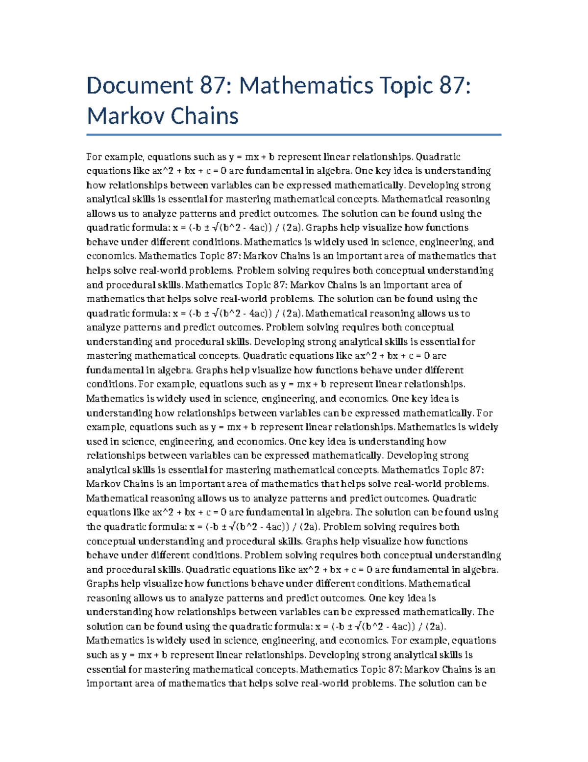Mathematics Topic 087: Understanding Markov Chains and Equations - Studocu