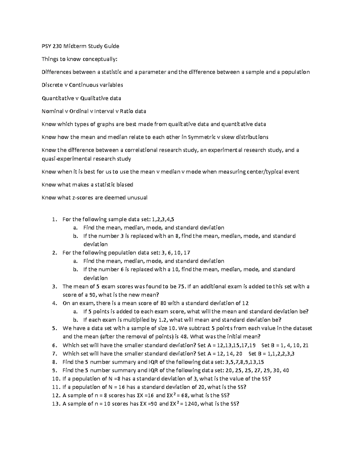 PSY 230 Final Exam Study Guide: Confidence Intervals & Hypothesis ...