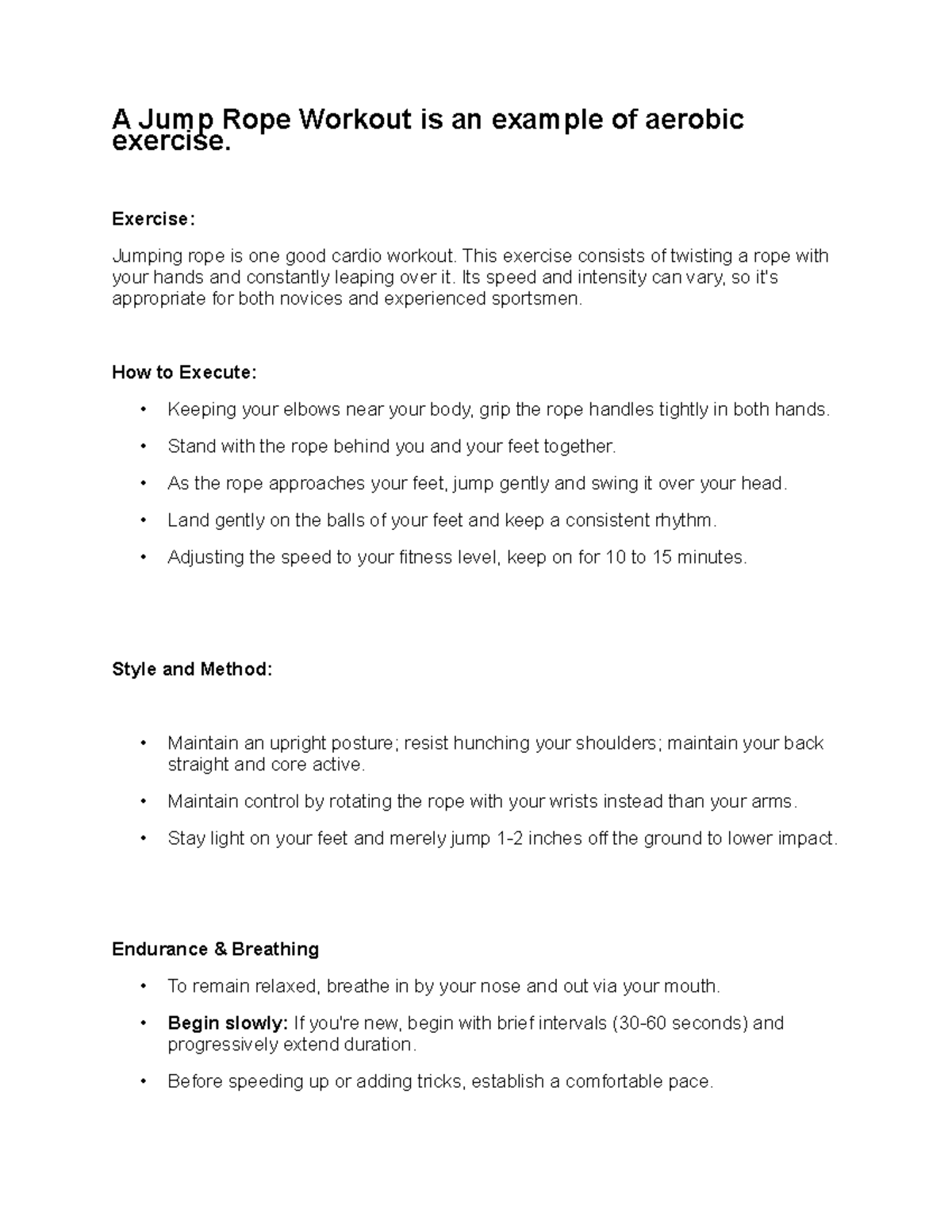 Phyed 6103 Jump Rope Workout Project - Aerobic Exercise Guide - Studocu