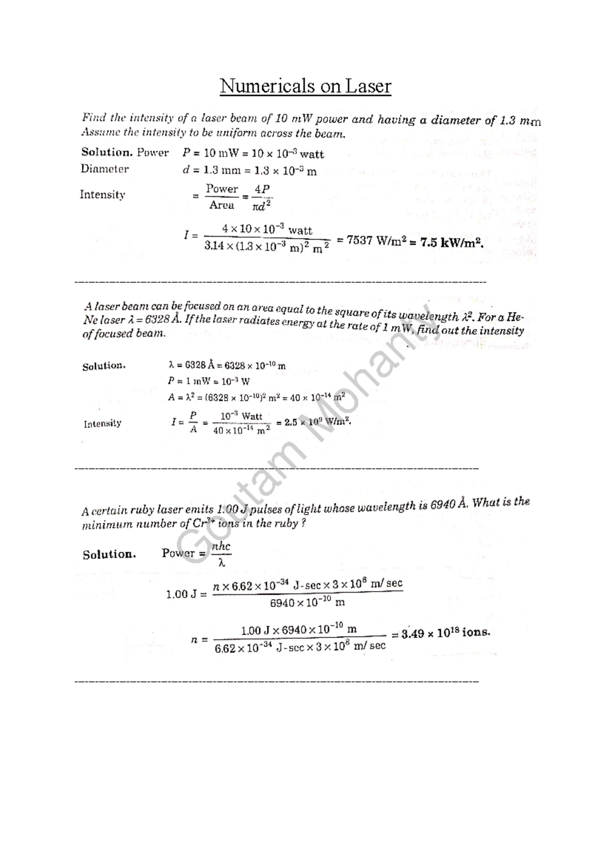 Intensity Of A Laser Beam Physics Problem - The Best Picture Of Beam