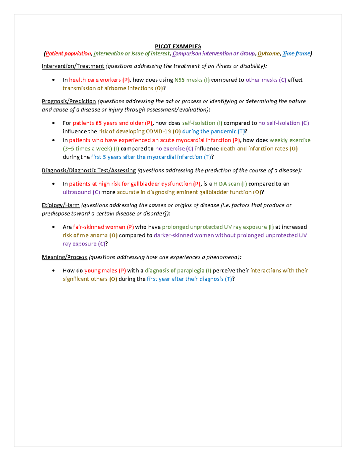 PICOT Examples & Applications in Health Research - Handout - Studocu