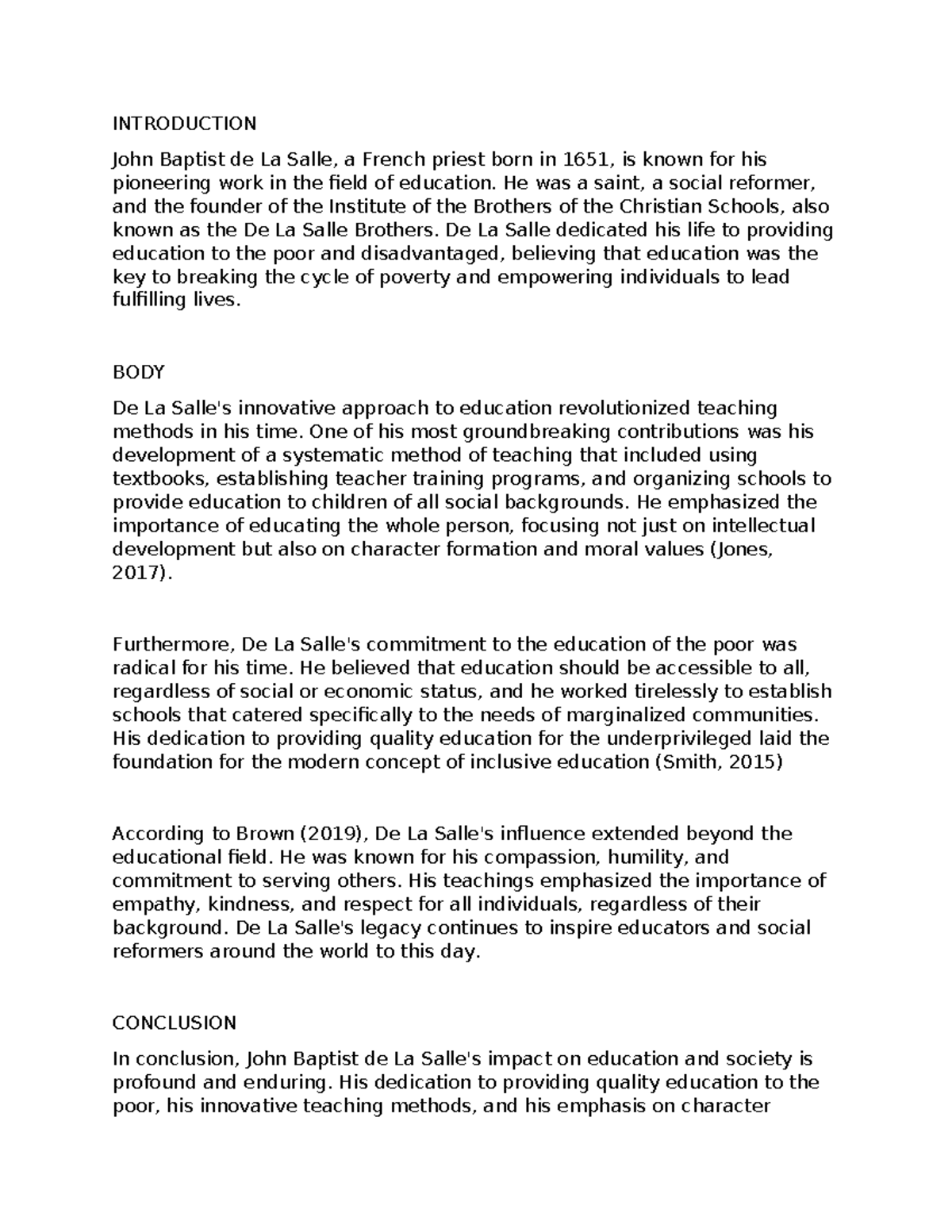 MINI Research - INTRODUCTION John Baptist de La Salle, a French priest ...