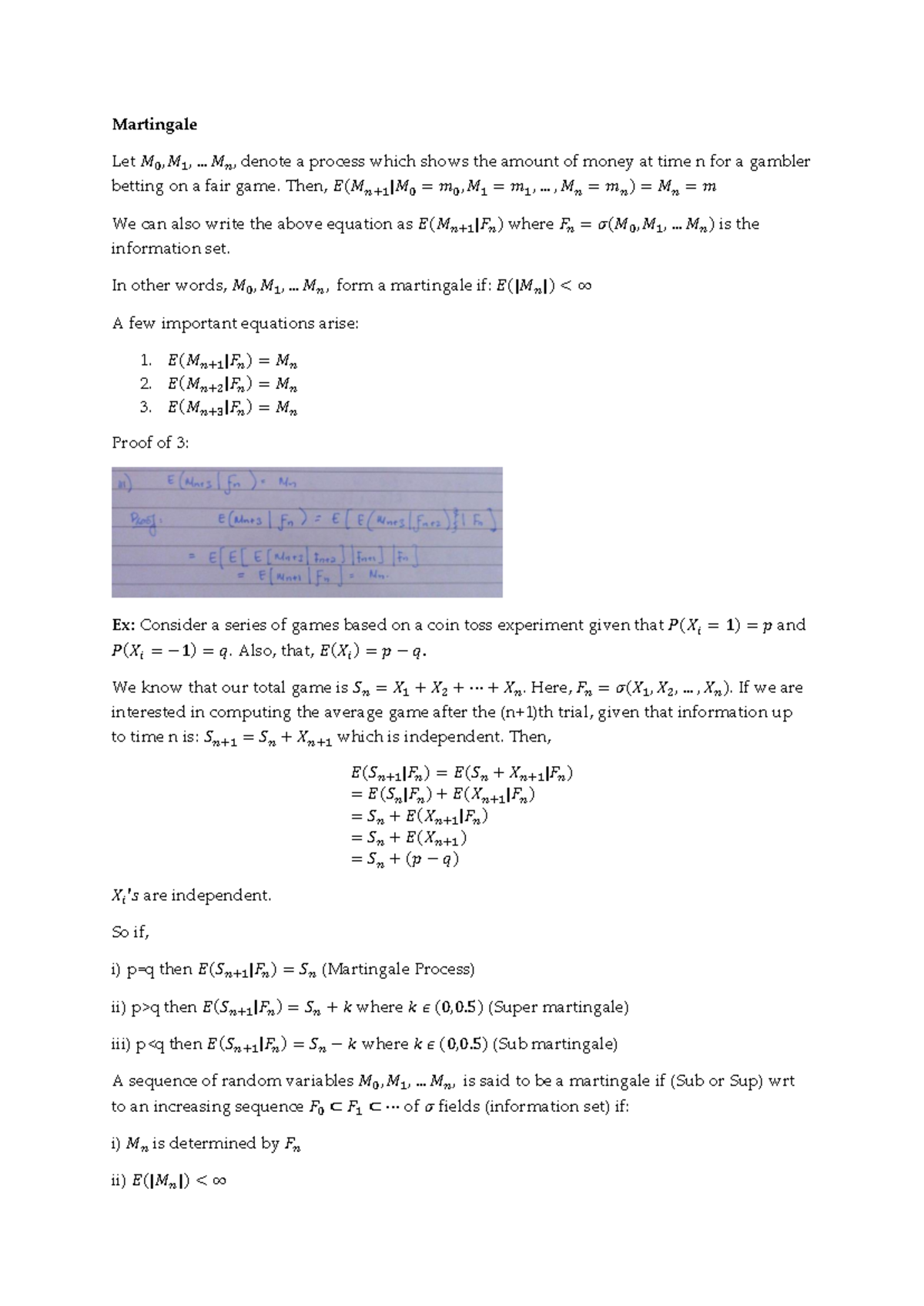 Martingale and Brownian Motion Notes - Martingale Let 𝑀 0 , 𝑀 1 ...