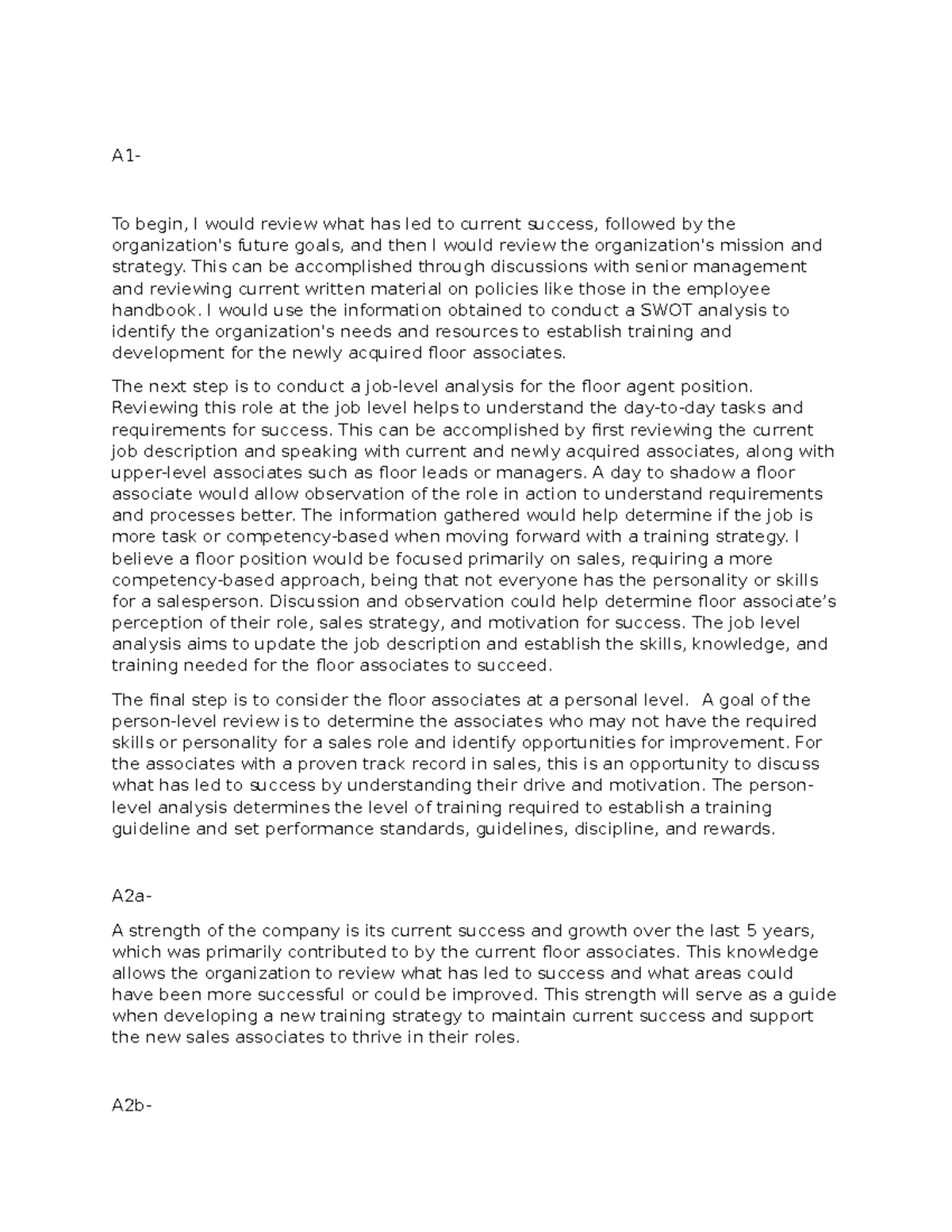 Task 1: Strategic Training & Development Analysis - D353 - Studocu