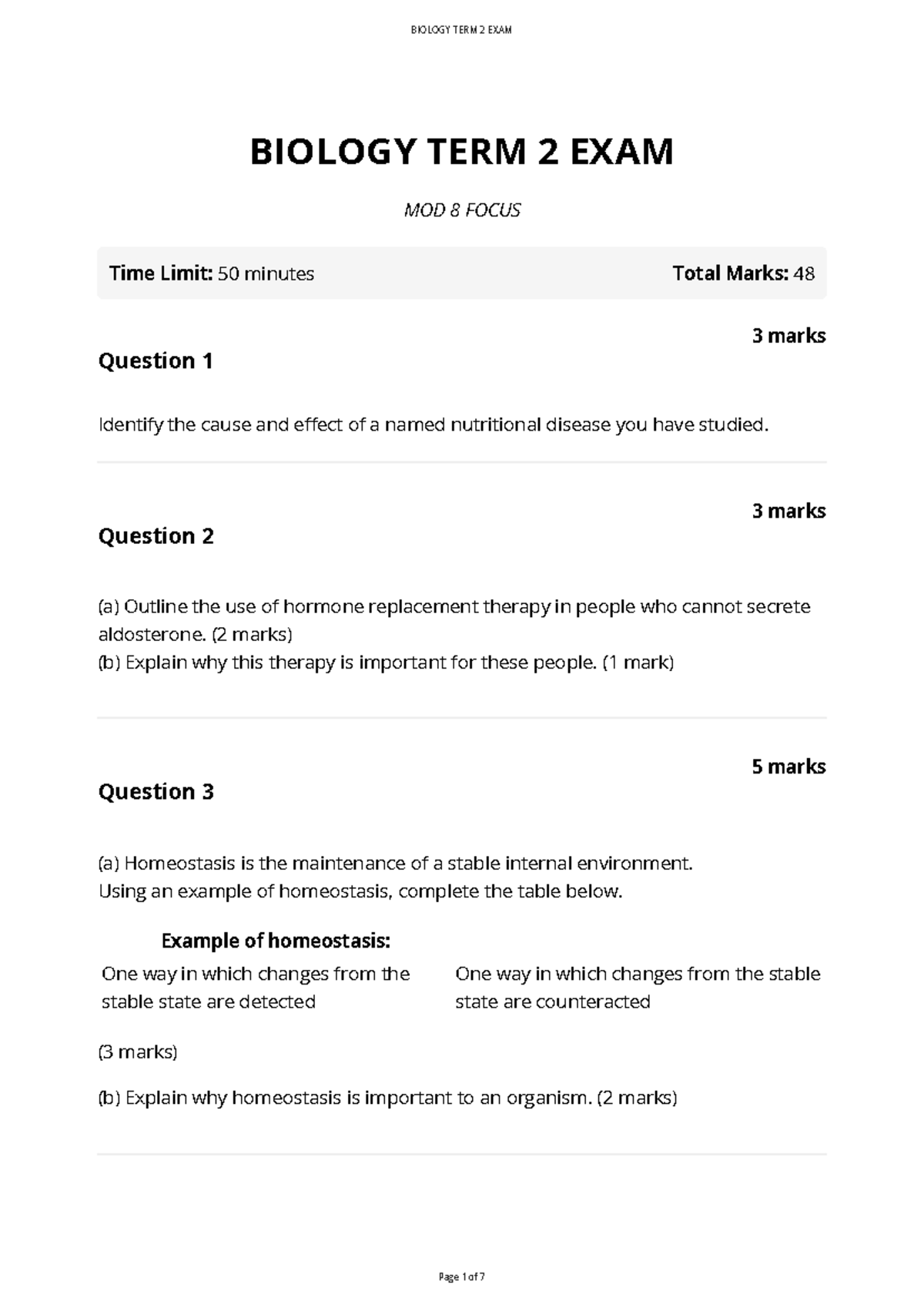 Biology Term 2 Exam - Module 8 Practice Questions - Studocu