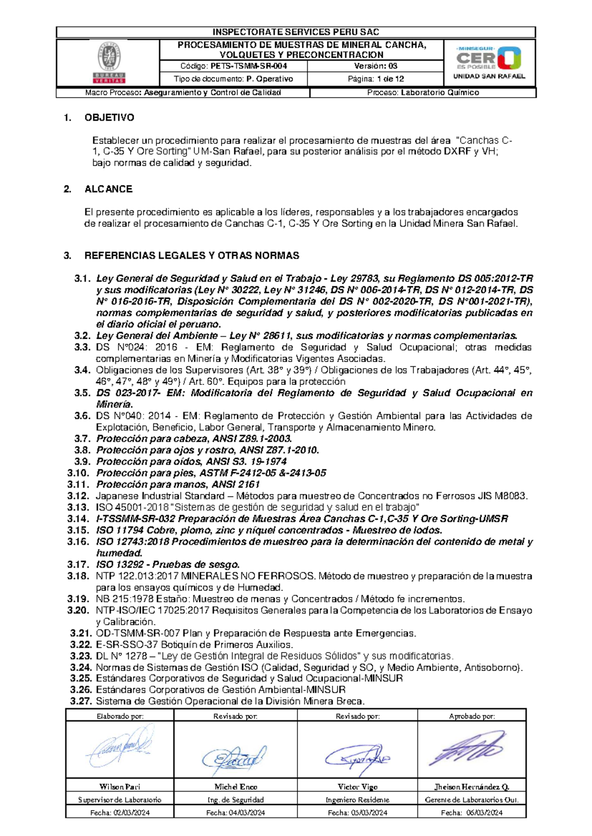 PETS-TSMM-SR-004 Procedimiento de Muestras: Canchas y Preconcentración - Document Preview